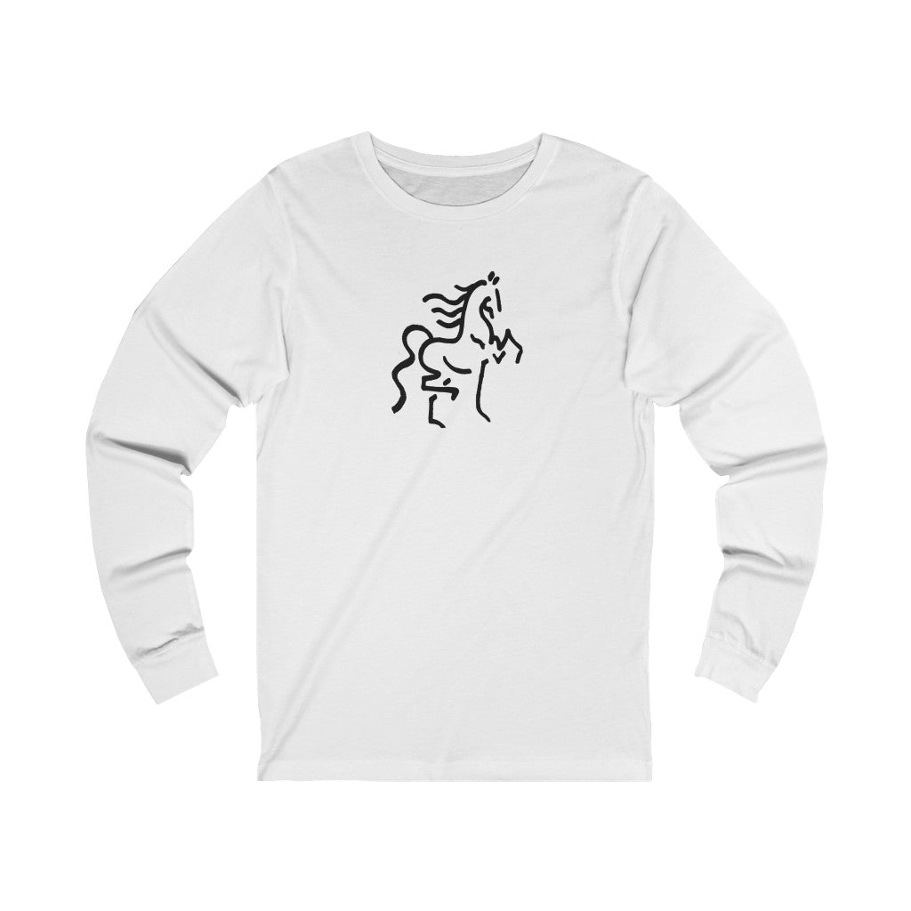 Unisex Jersey Long Sleeve Tee with Horse Print - AdeleEmbroidery