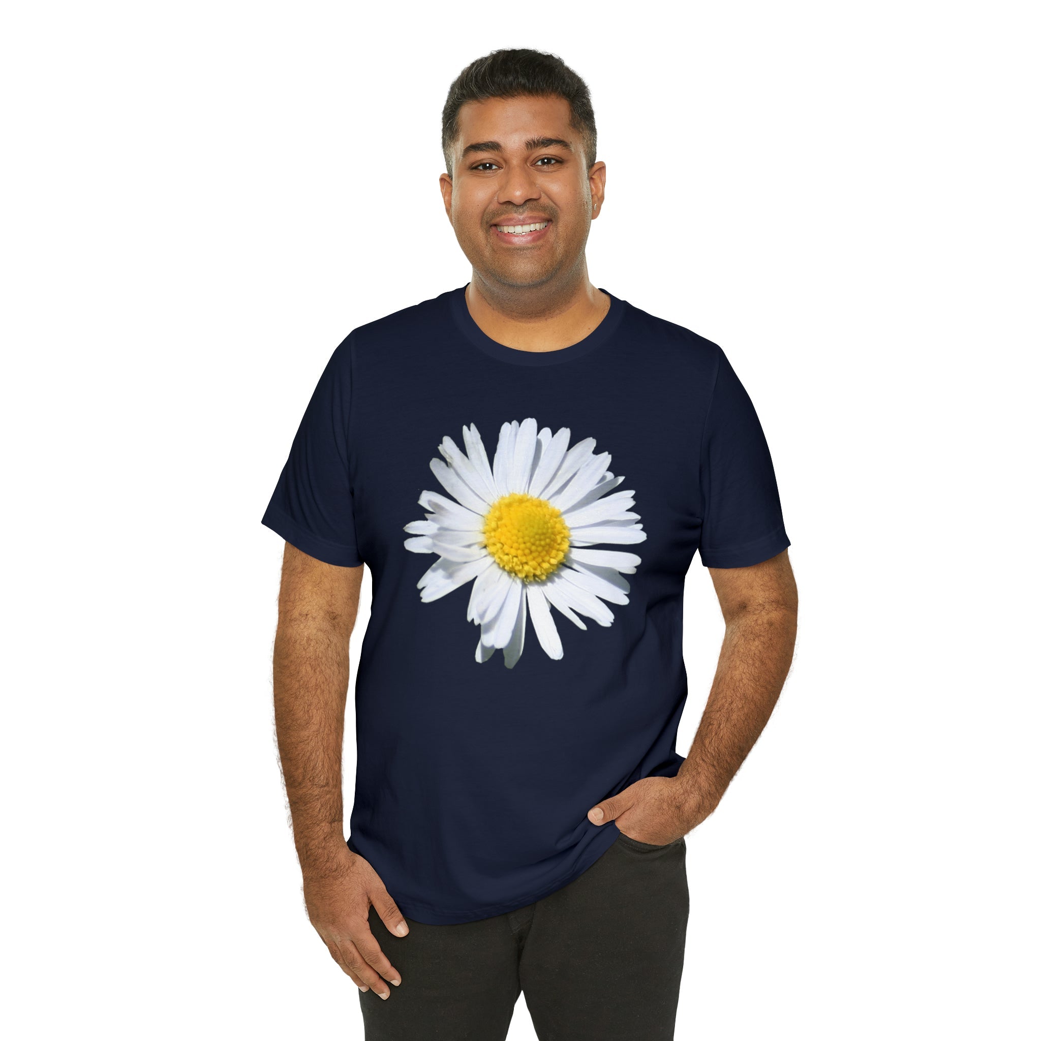 Unisex Jersey Short Sleeve Tee with White Daisy Print