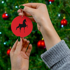 Ceramic Ornaments Red with Saddlebred Print on both sides - AdeleEmbroidery