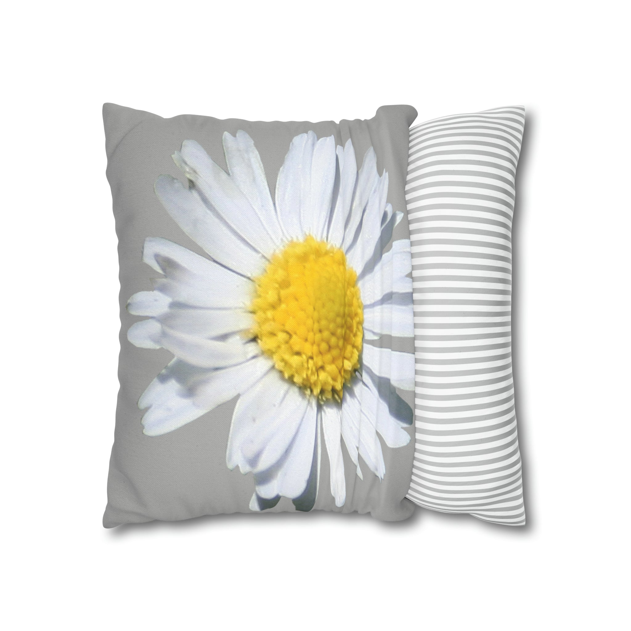 Spun Polyester Square Pillow Case Light Grey with White Daisy