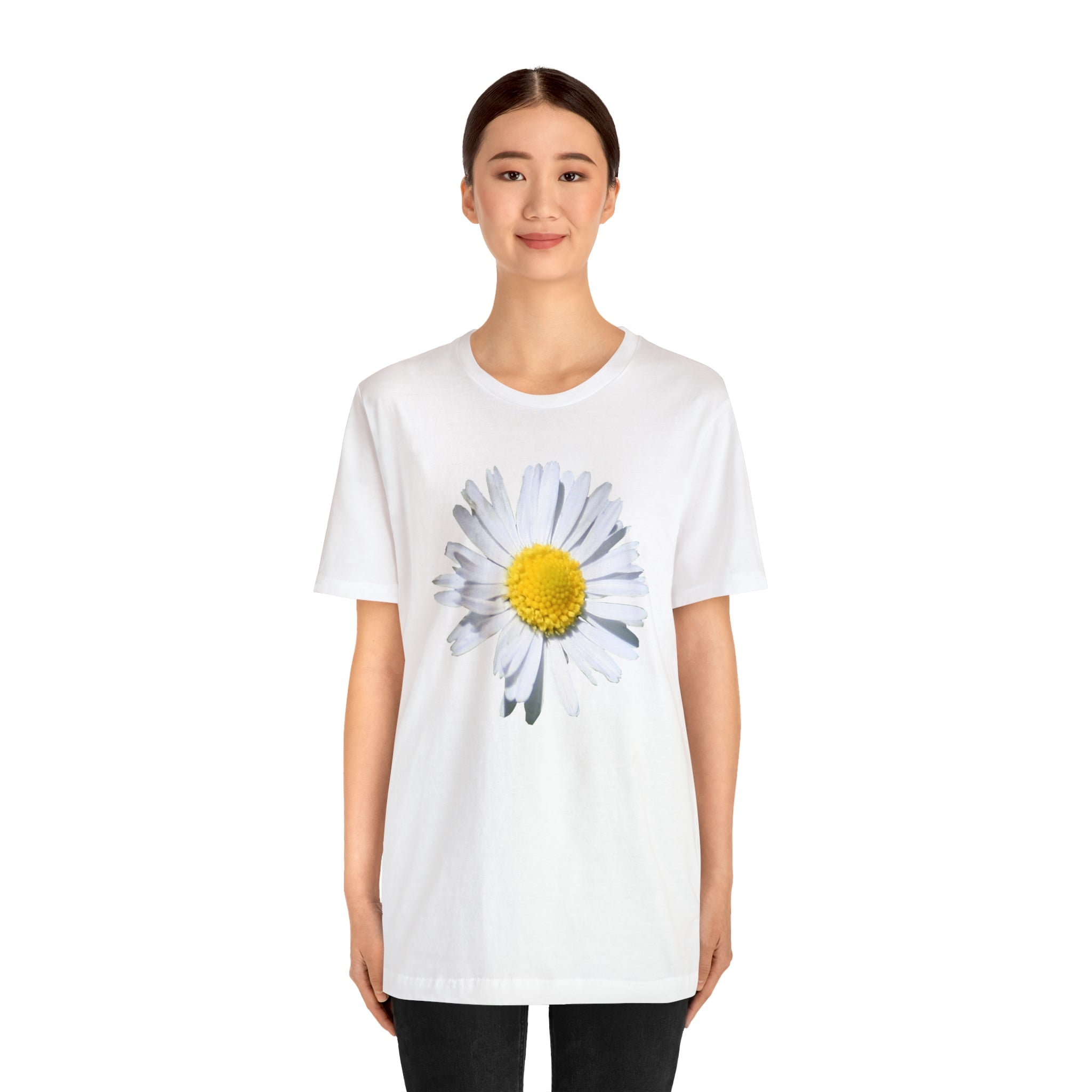 Unisex Jersey Short Sleeve Tee with White Daisy Print