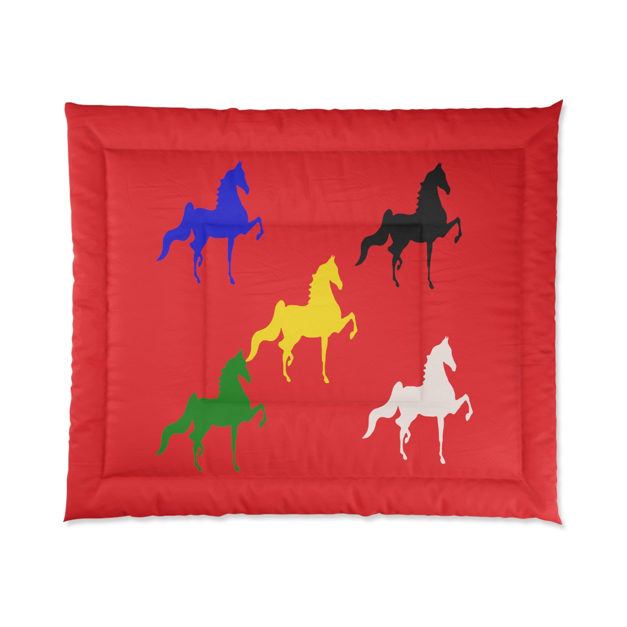 Comforter Red with Multi-Color Saddlebred Print - AdeleEmbroidery