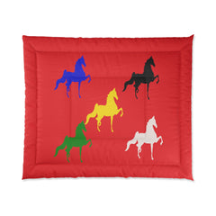 Comforter Red with Multi-Color Saddlebred Print - AdeleEmbroidery