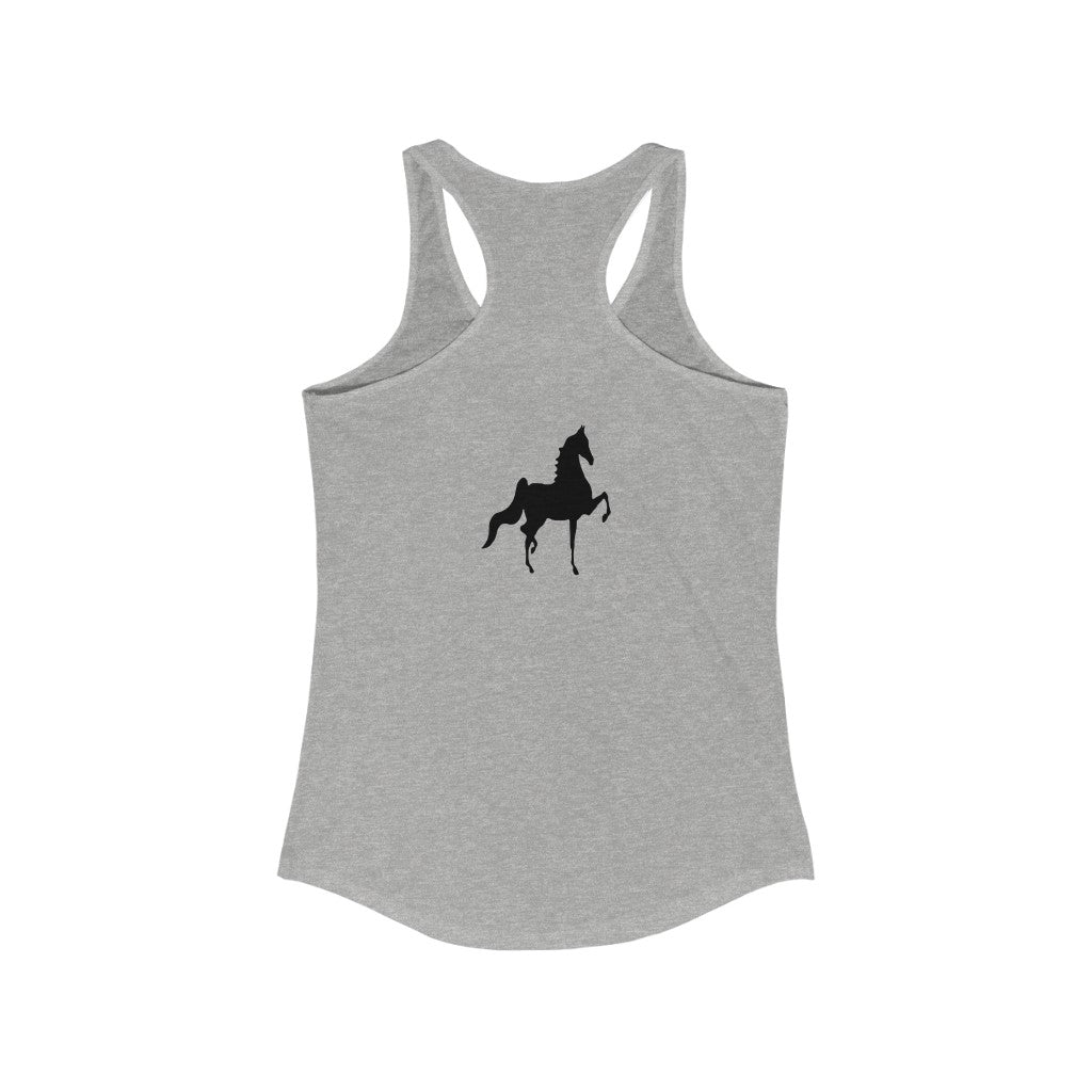 Women's Ideal Racerback Tank Saddlebred Print front & back