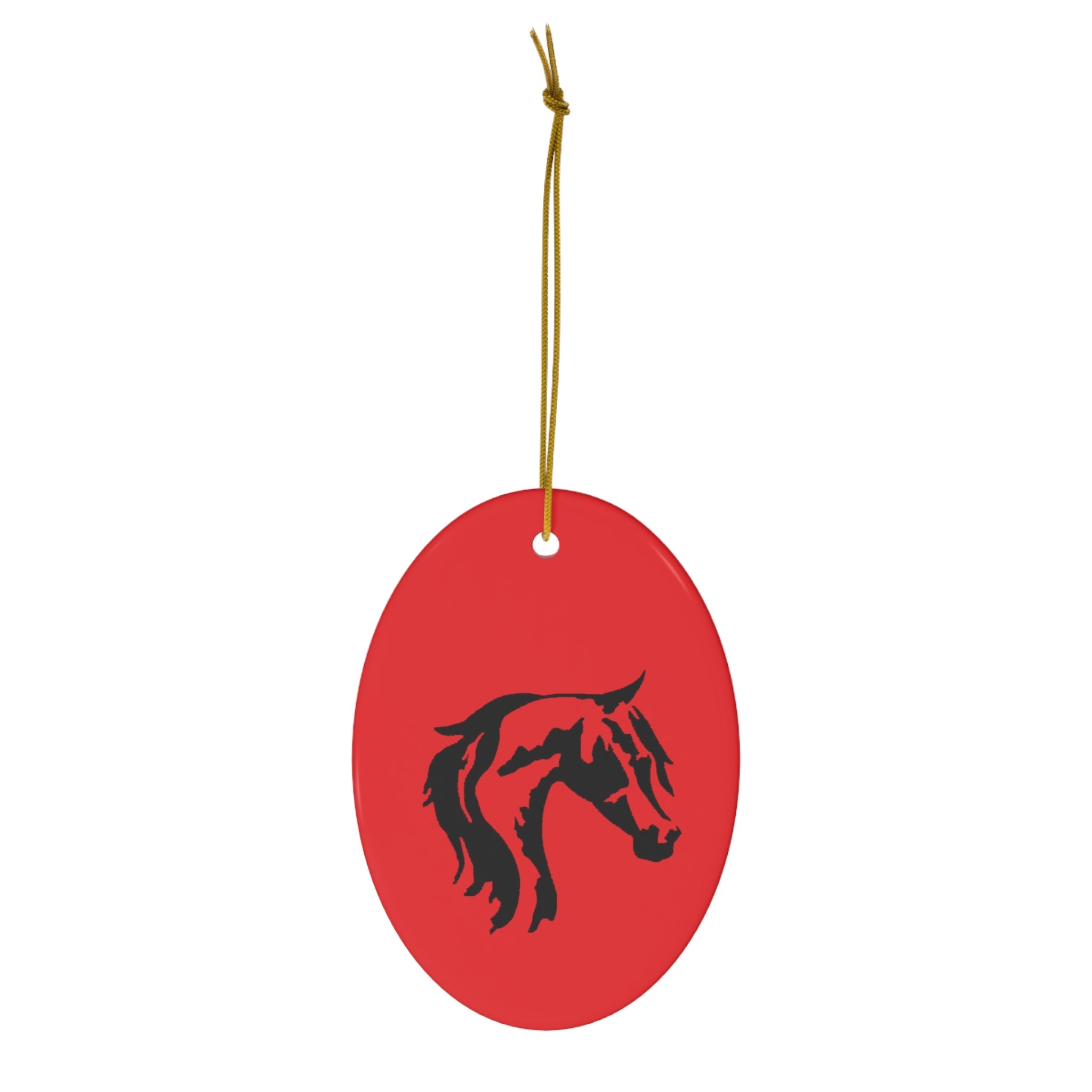 Ceramic Ornaments Red with Horse Head Print on both sides