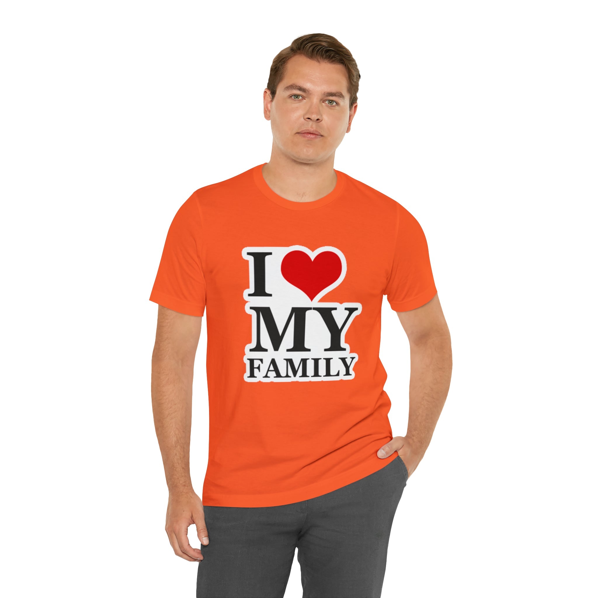 Unisex Jersey Short Sleeve Tee with I Love My Family Print