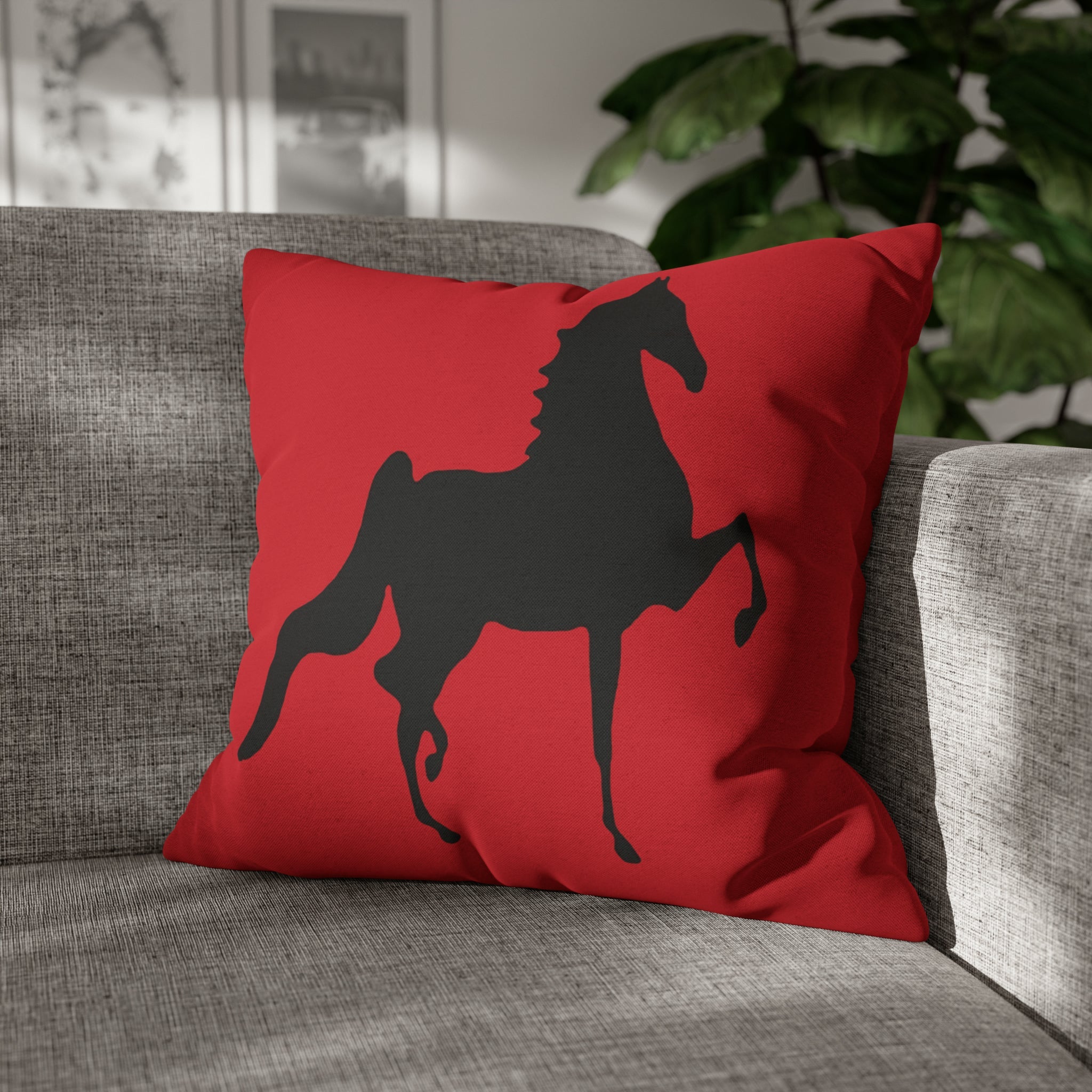 Saddlebred Print Spun Polyester Square Pillow Case RED