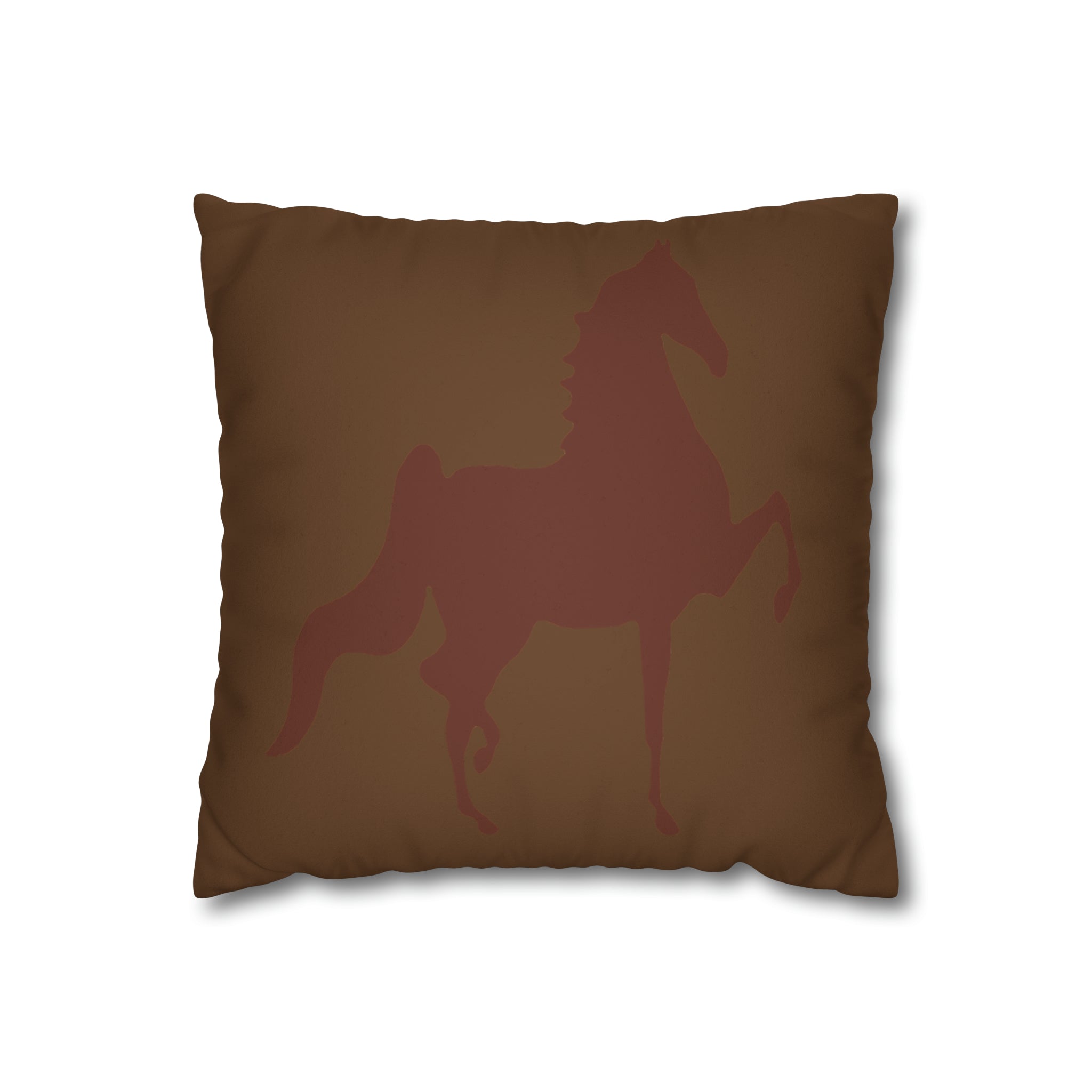 Faux Suede Square Pillow Case Brown on Brown Saddlebred Print - AdeleEmbroidery