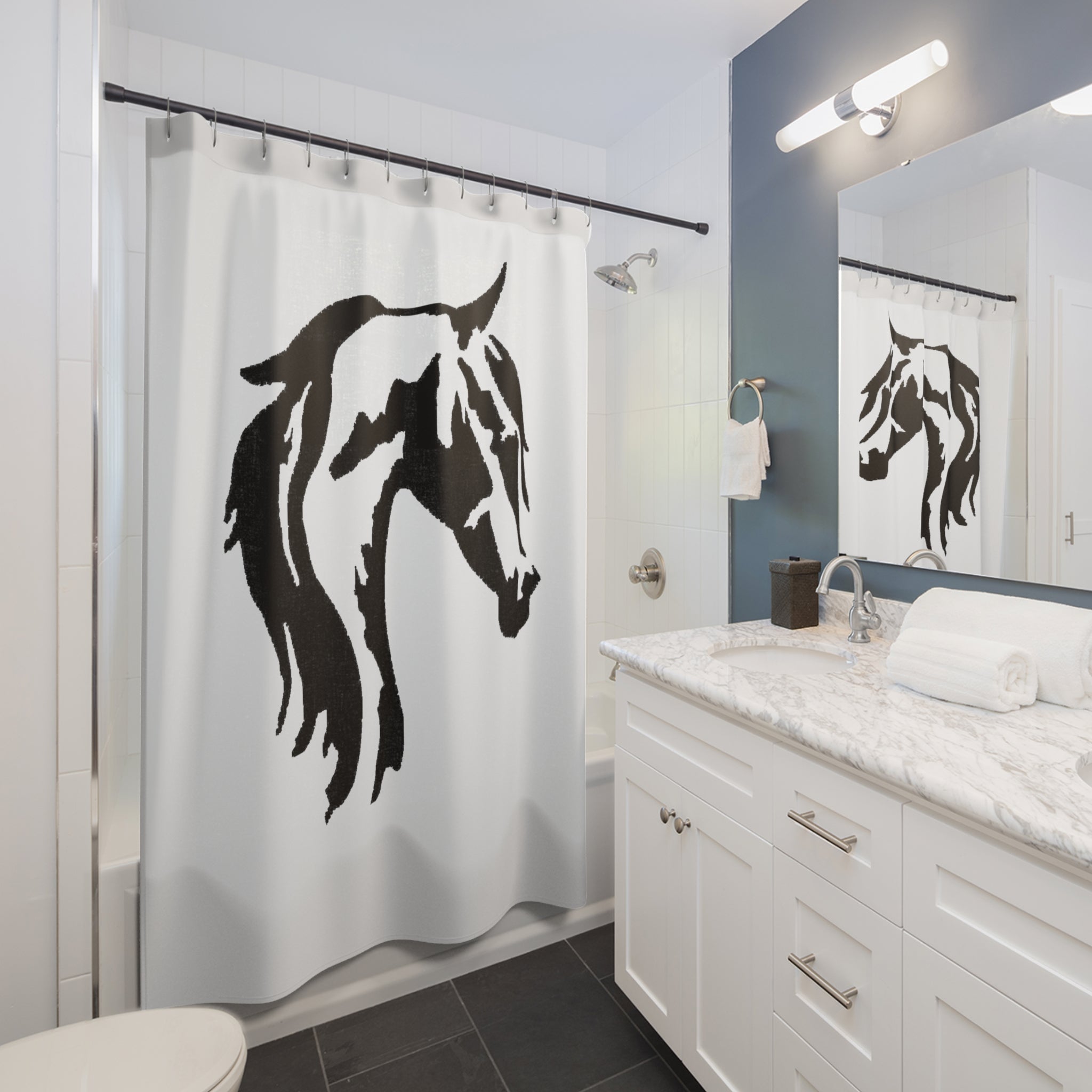 Horse Head Shower Curtains White