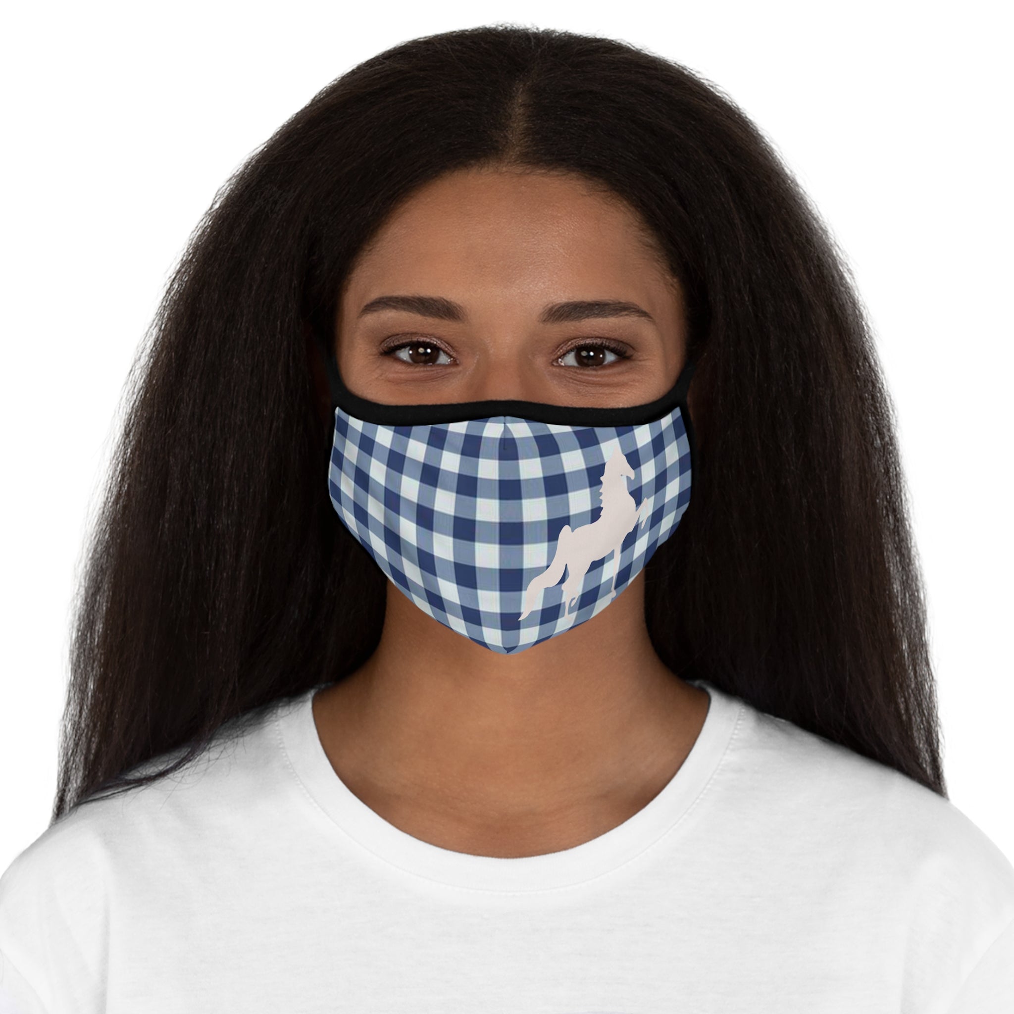 Saddlebred Blue and White Check Fitted Polyester Face Mask