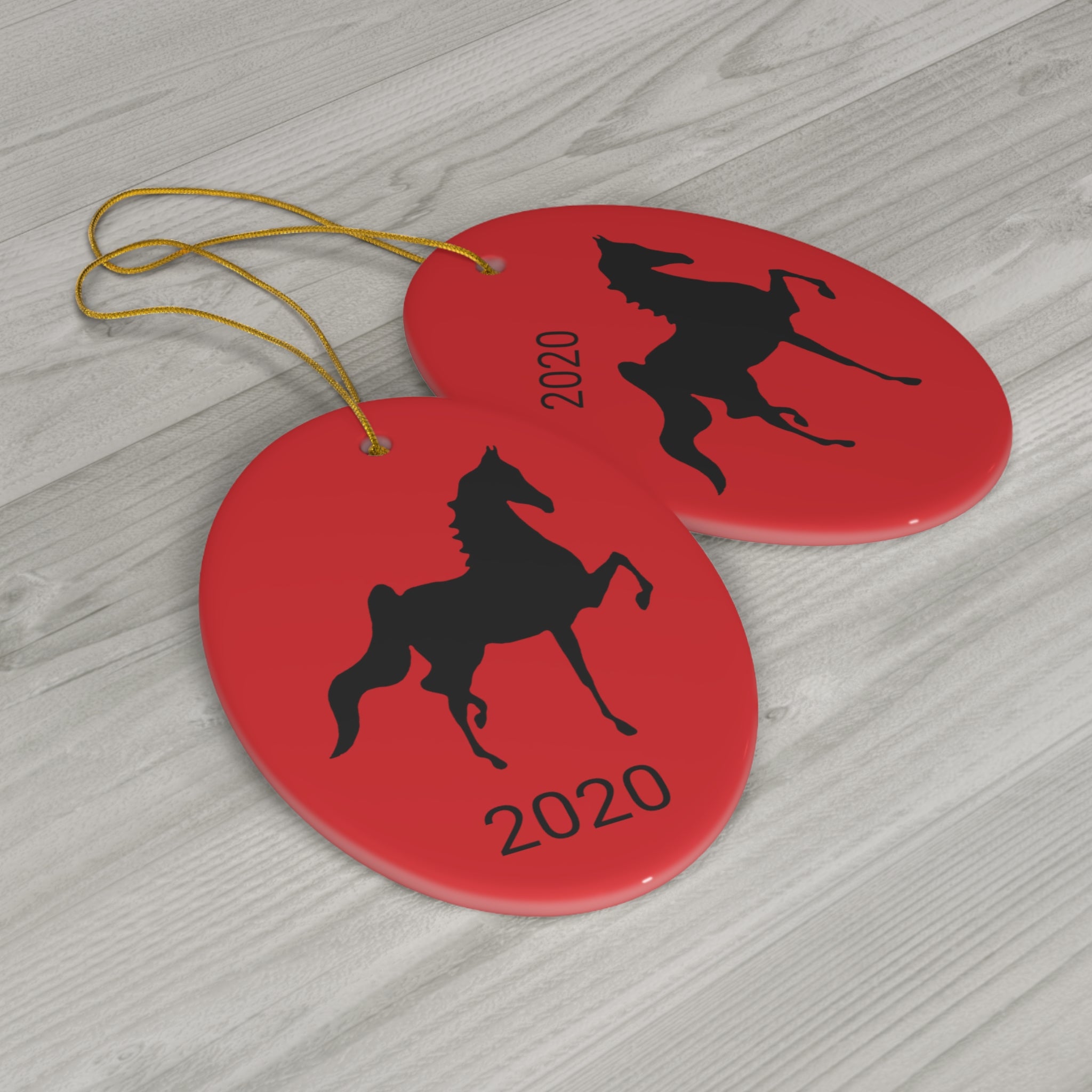 Ceramic Ornaments Red with Saddlebred Print on both sides