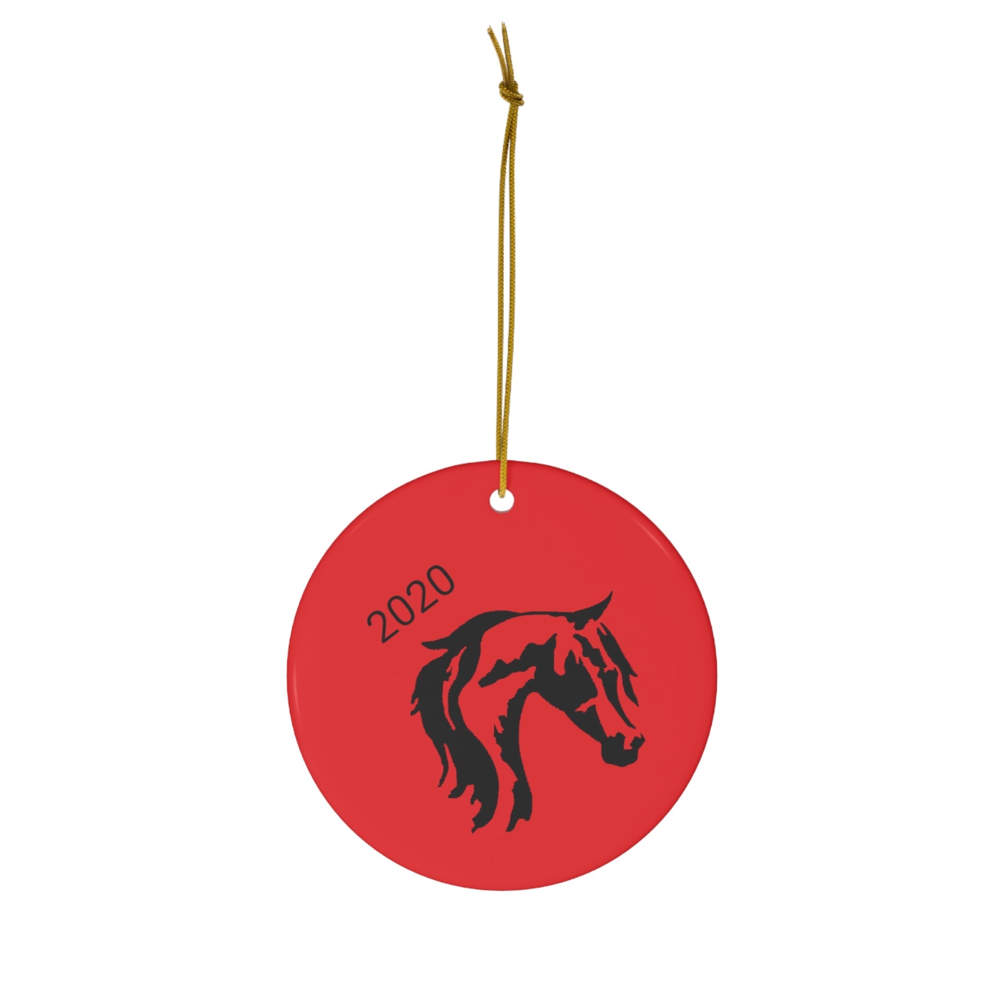 Ceramic Ornaments Red with Horse Head Print on both sides