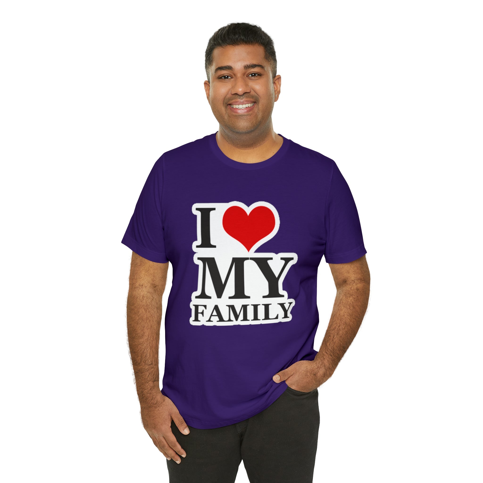 Unisex Jersey Short Sleeve Tee with I Love My Family Print