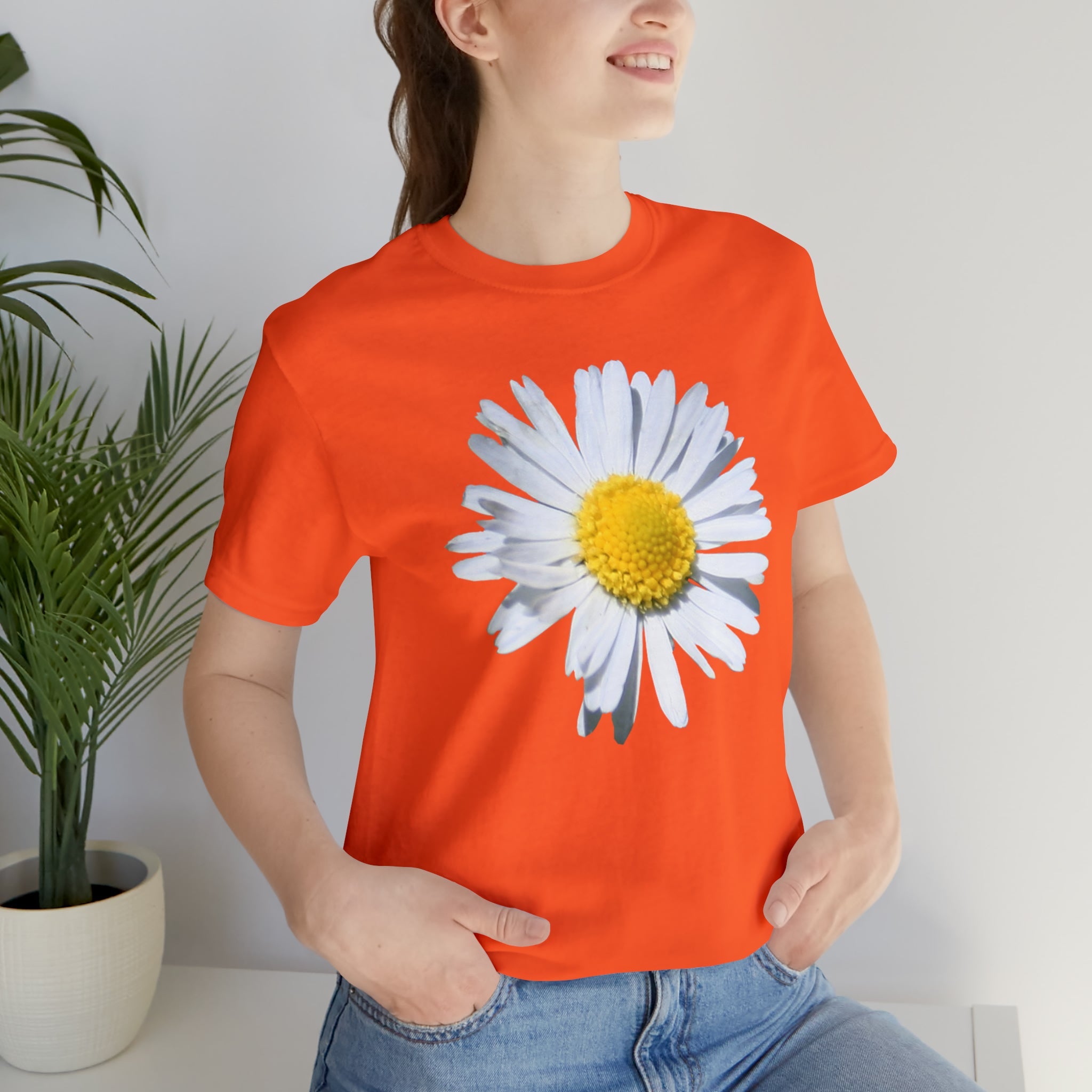 Unisex Jersey Short Sleeve Tee with White Daisy Print