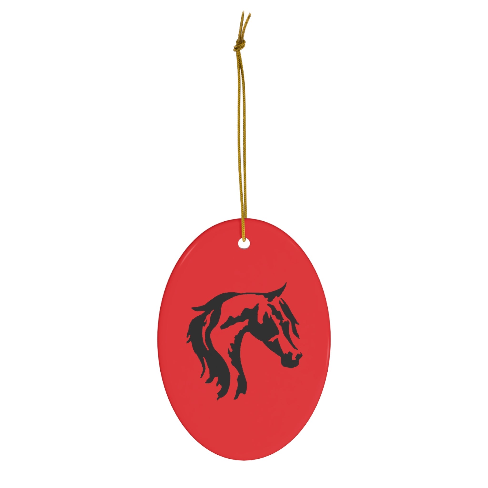 Ceramic Ornaments Red with Horse Head Print on both sides