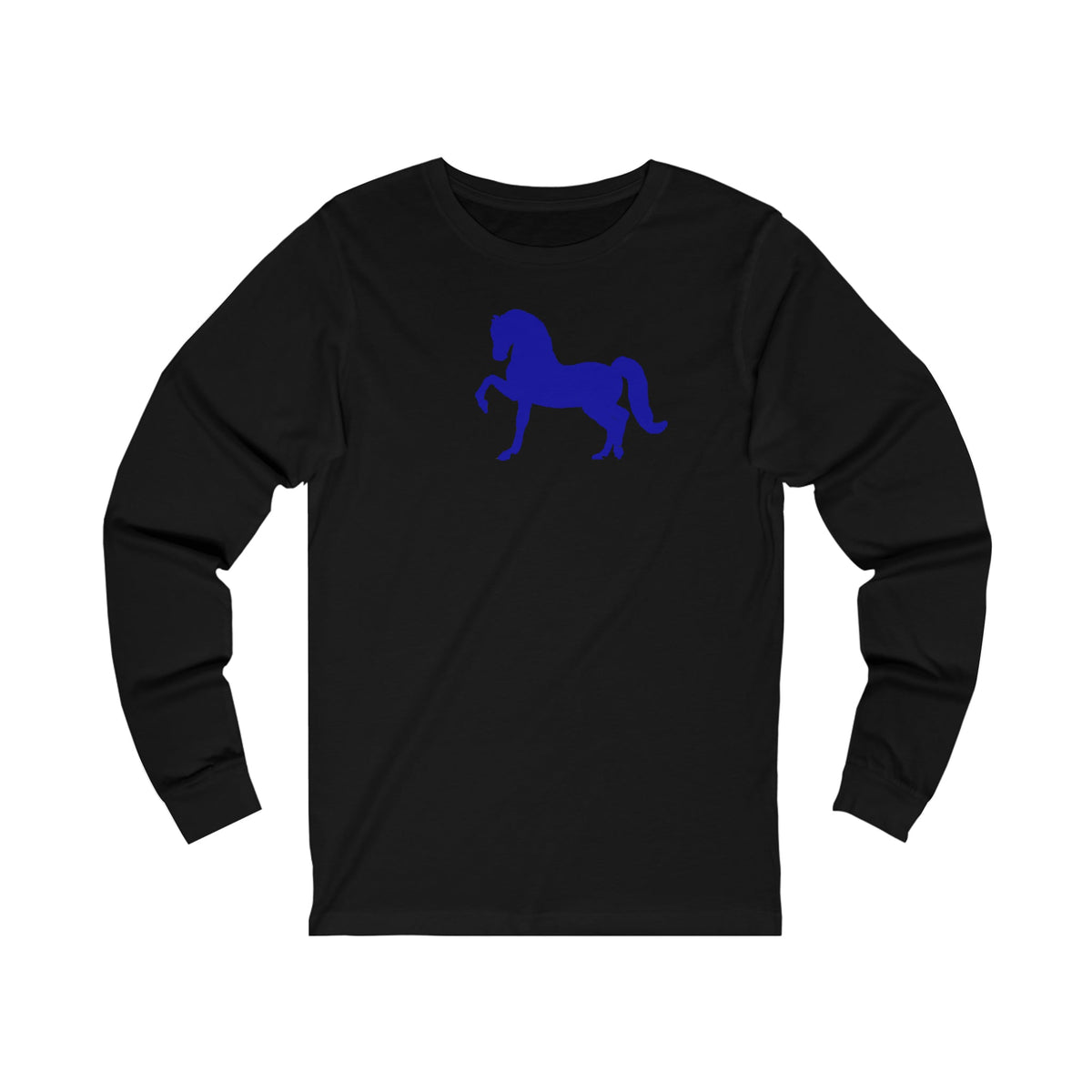 Unisex Jersey Long Sleeve Tee Black with Blue Morgan Horse Print - AdeleEmbroidery