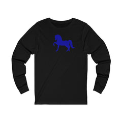 Unisex Jersey Long Sleeve Tee Black with Blue Morgan Horse Print - AdeleEmbroidery