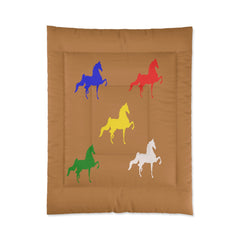 Comforter Tan with Multi-Color Saddlebred Print - AdeleEmbroidery