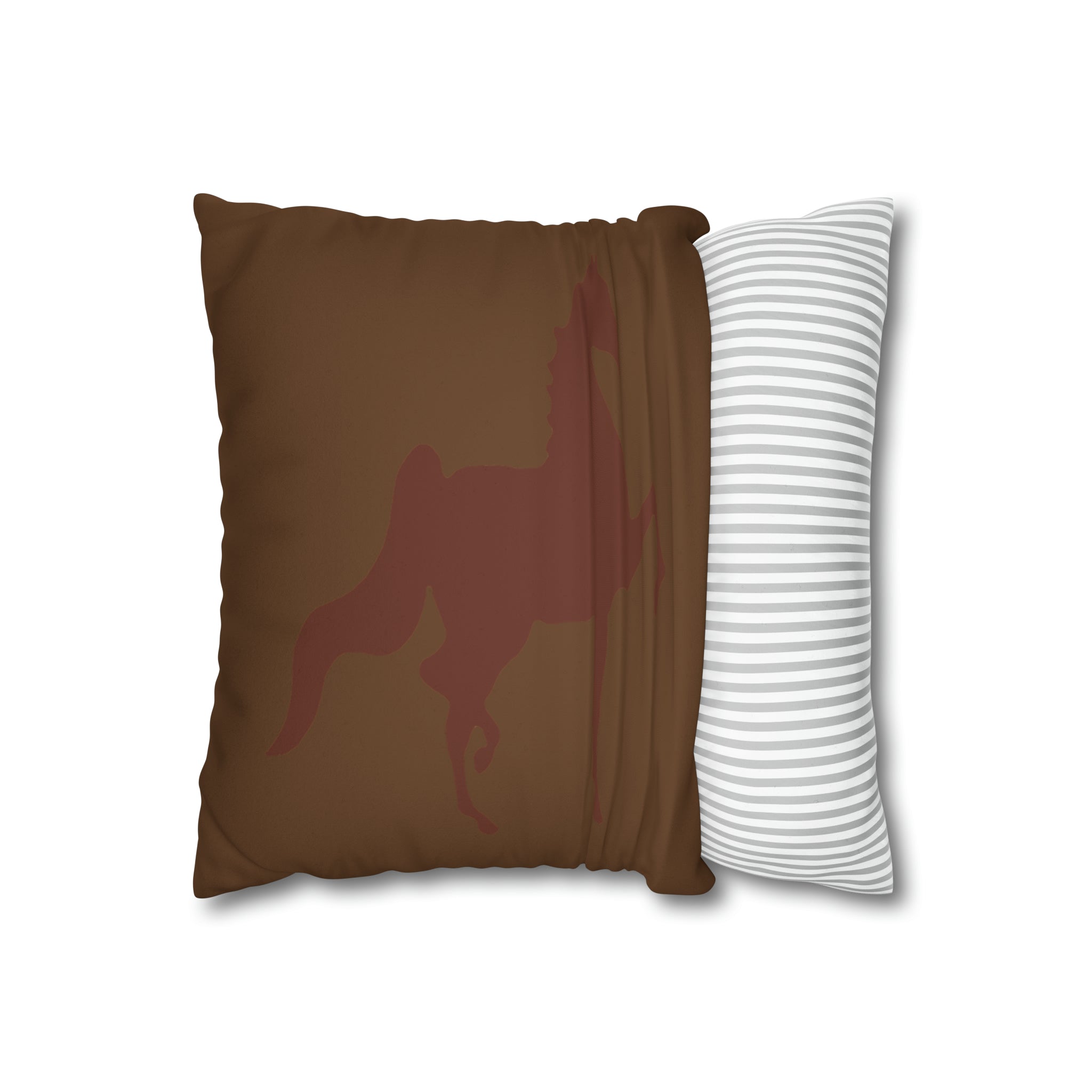 Faux Suede Square Pillow Case Brown on Brown Saddlebred Print