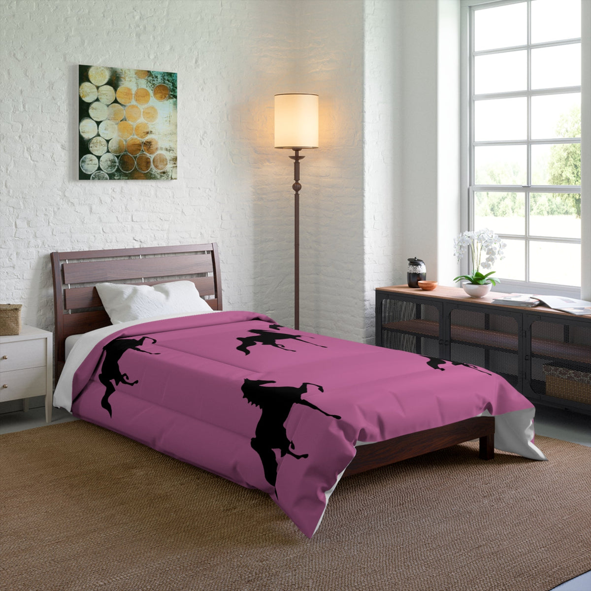 Comforter Pink with Saddlebred Print - AdeleEmbroidery