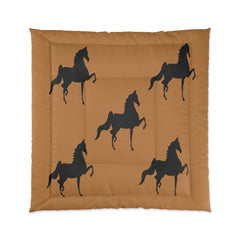 Comforter Tan/Brown with Saddlebred Print - AdeleEmbroidery