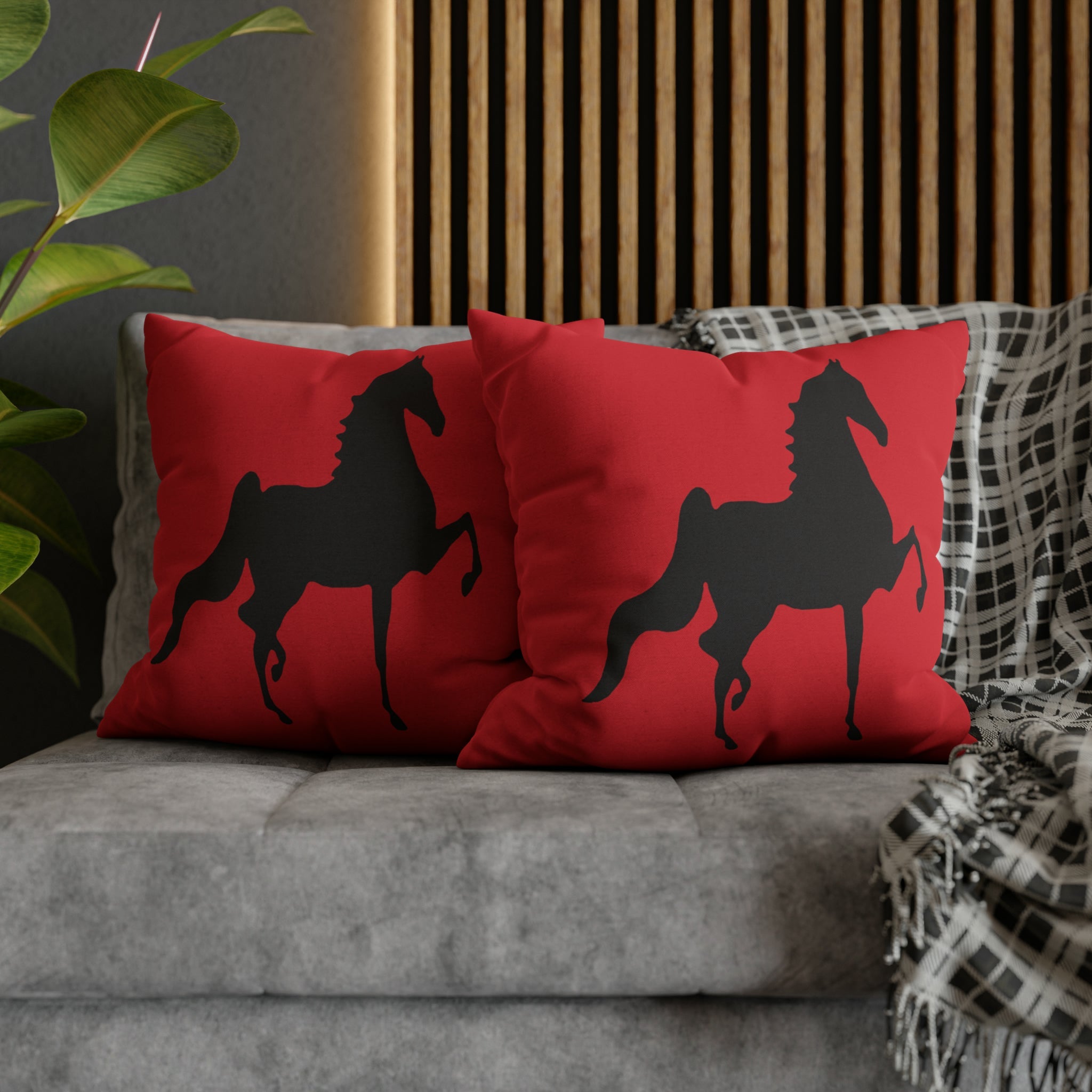 Saddlebred Print Spun Polyester Square Pillow Case RED