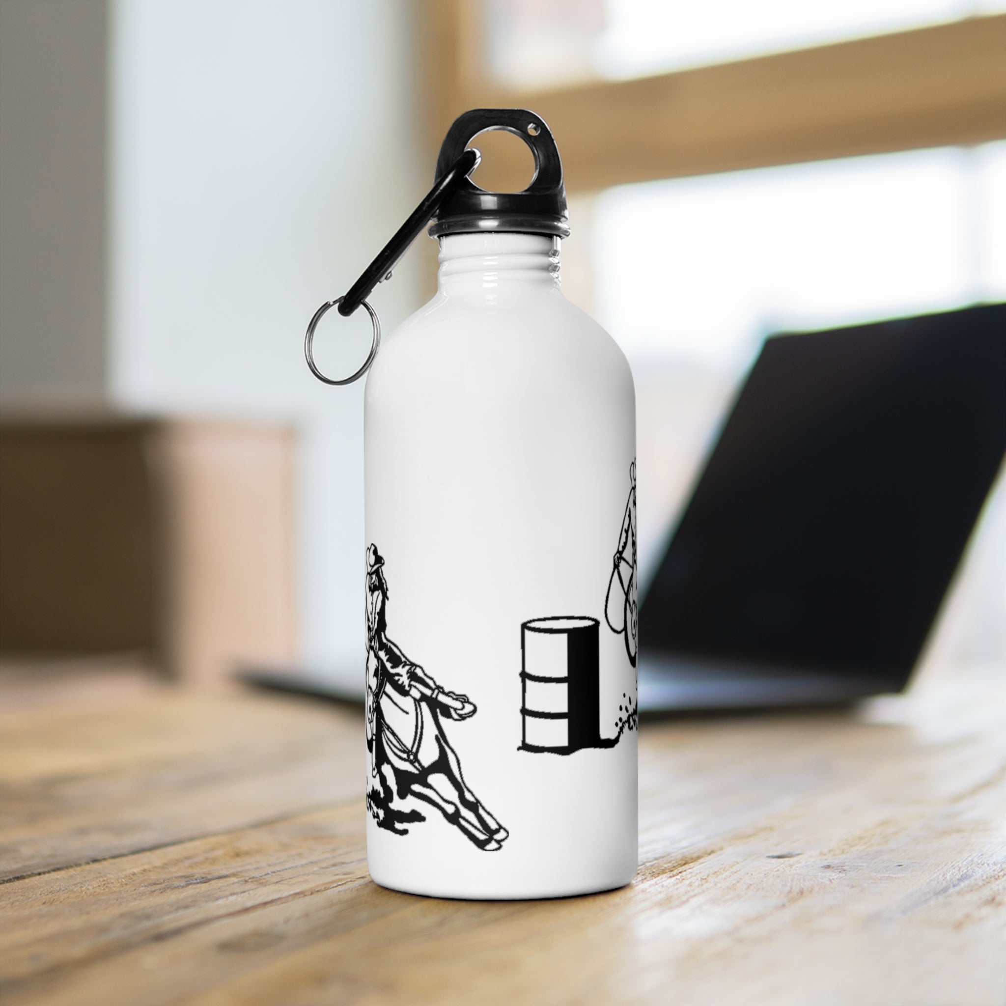 Barrel Racing Print Stainless Steel Water Bottle WHITE