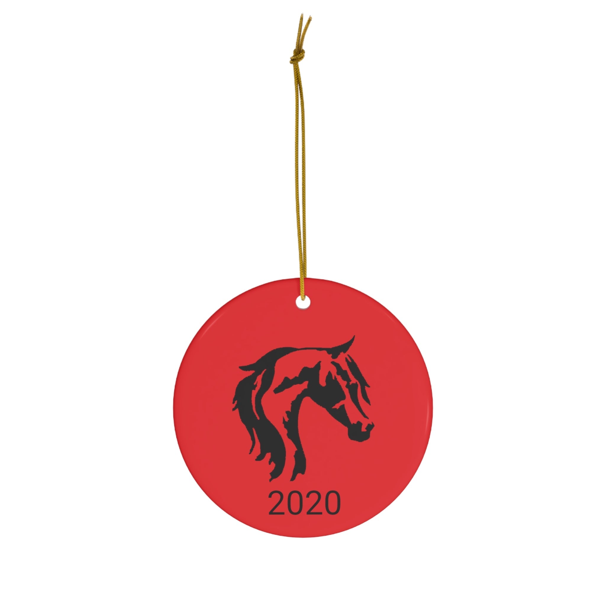 Ceramic Ornaments Red with Horse Head Print on both sides