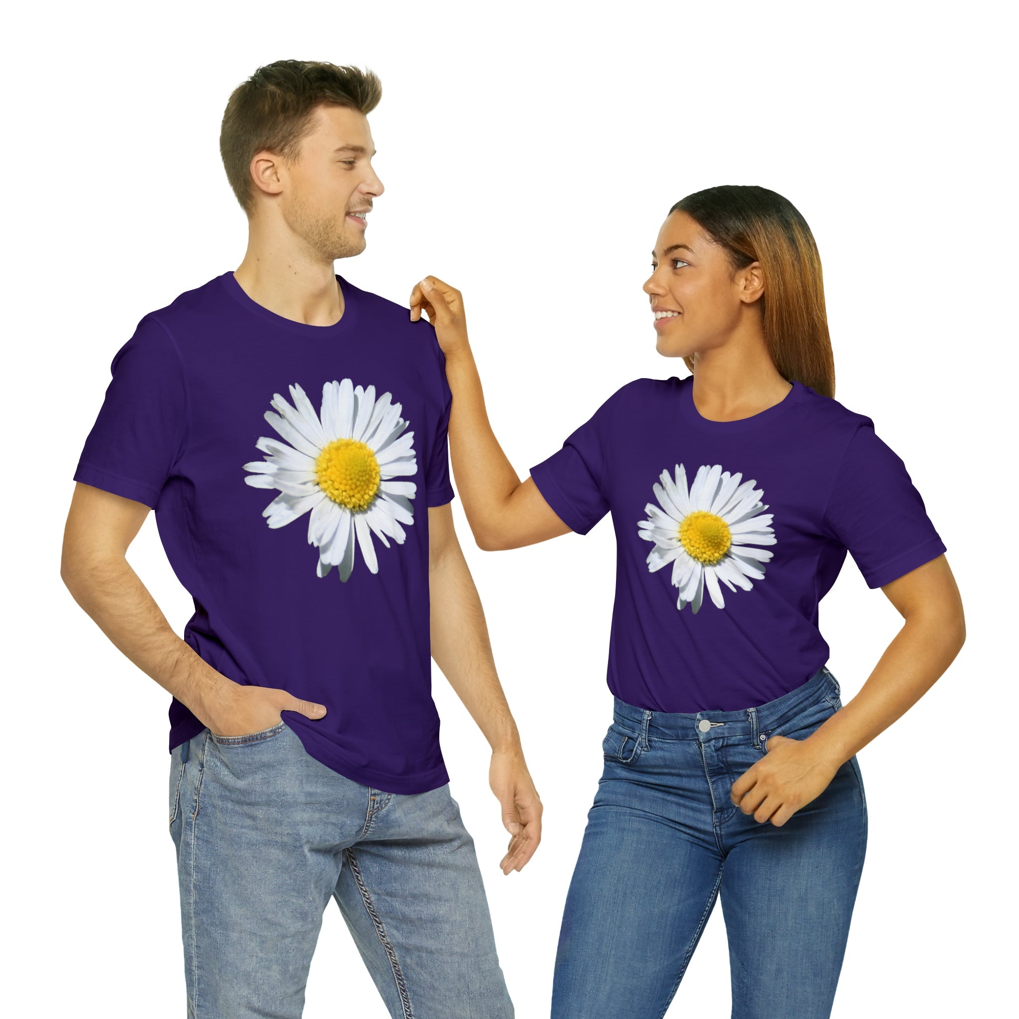 Unisex Jersey Short Sleeve Tee with White Daisy Print