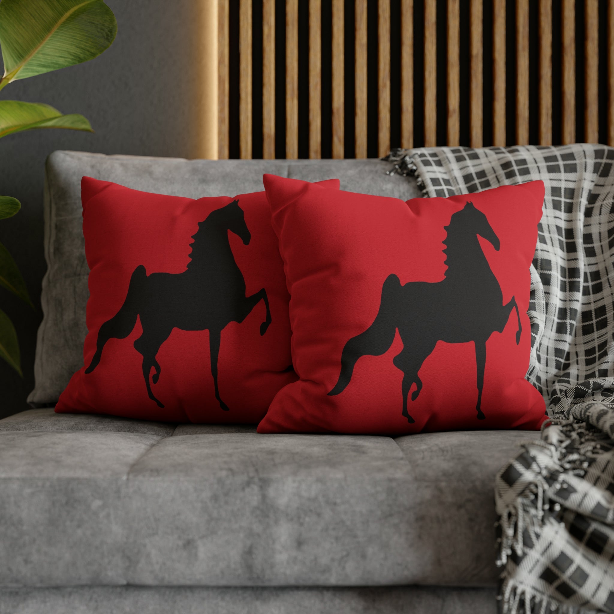 Saddlebred Print Spun Polyester Square Pillow Case RED