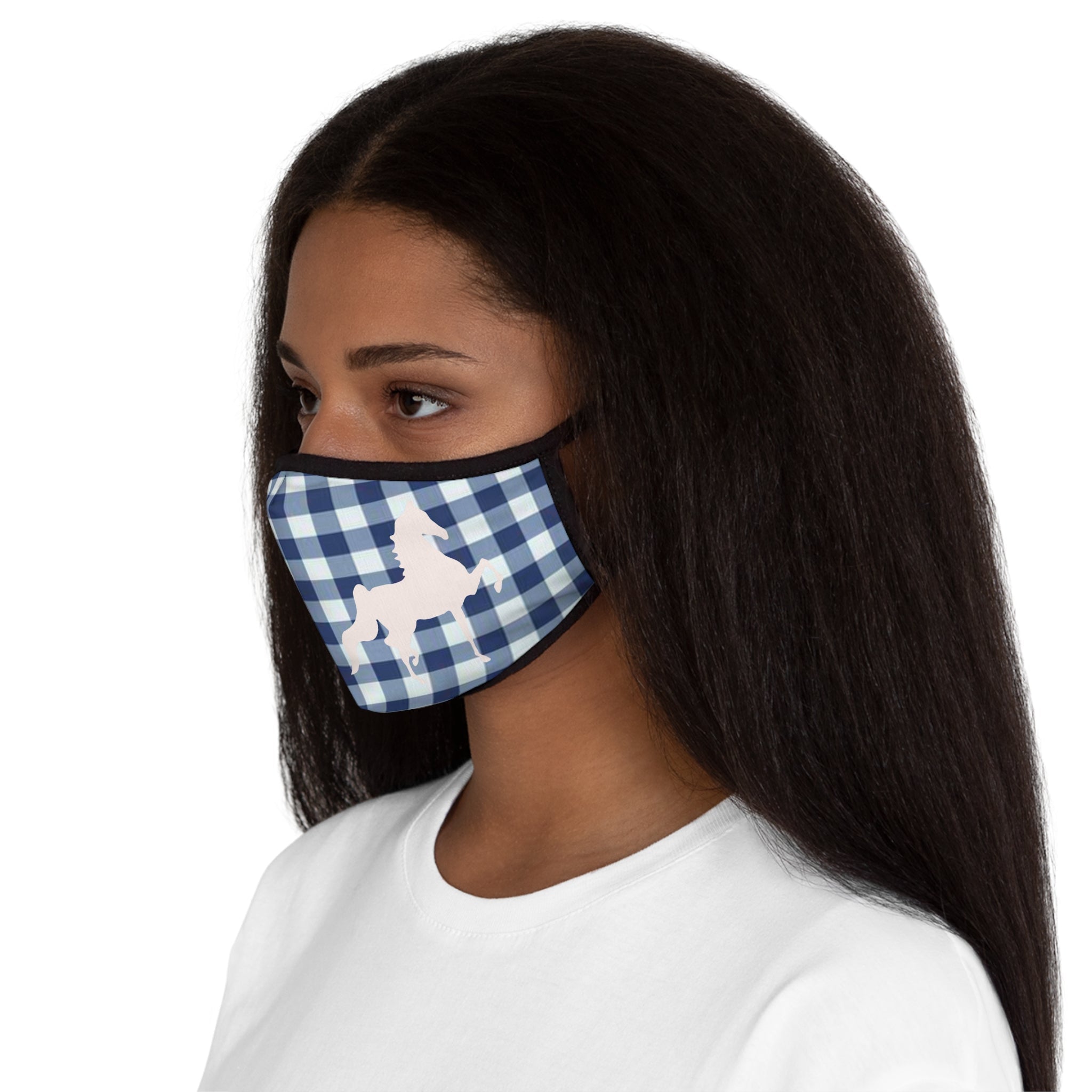 Saddlebred Blue and White Check Fitted Polyester Face Mask