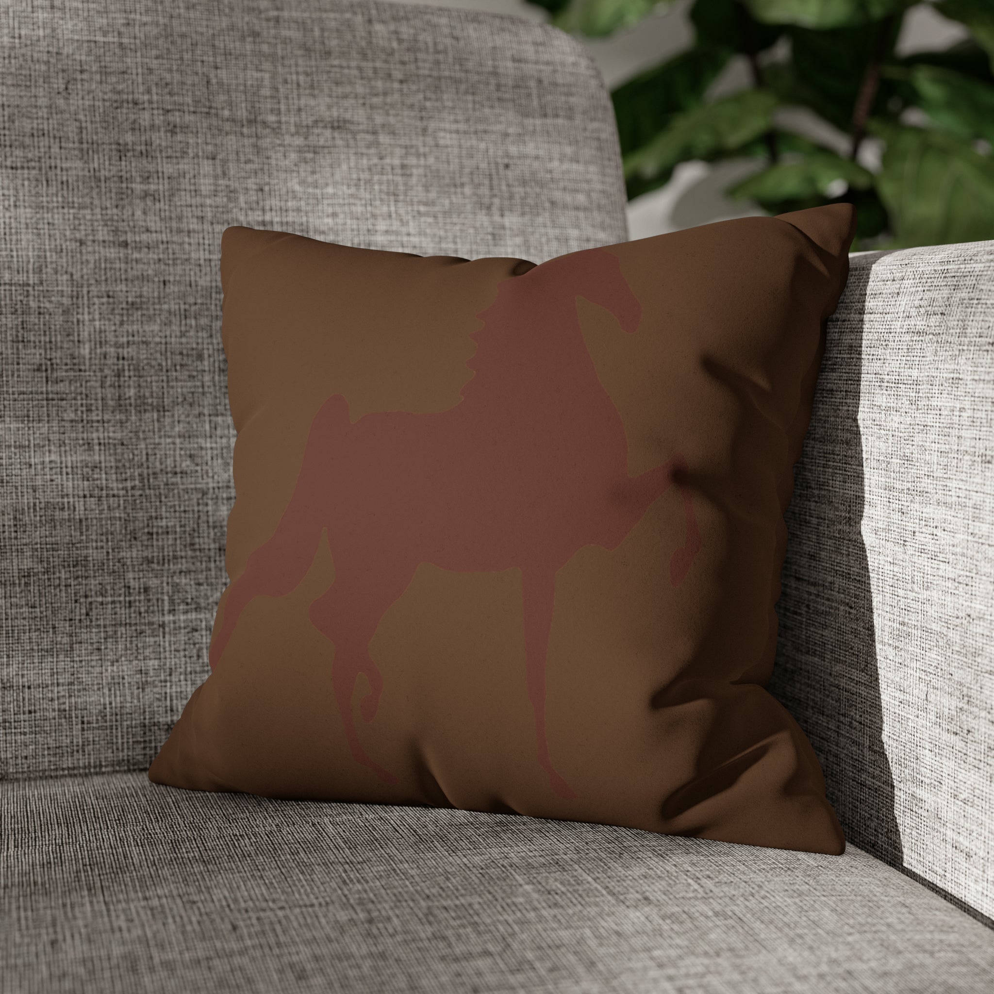 Faux Suede Square Pillow Case Brown on Brown Saddlebred Print