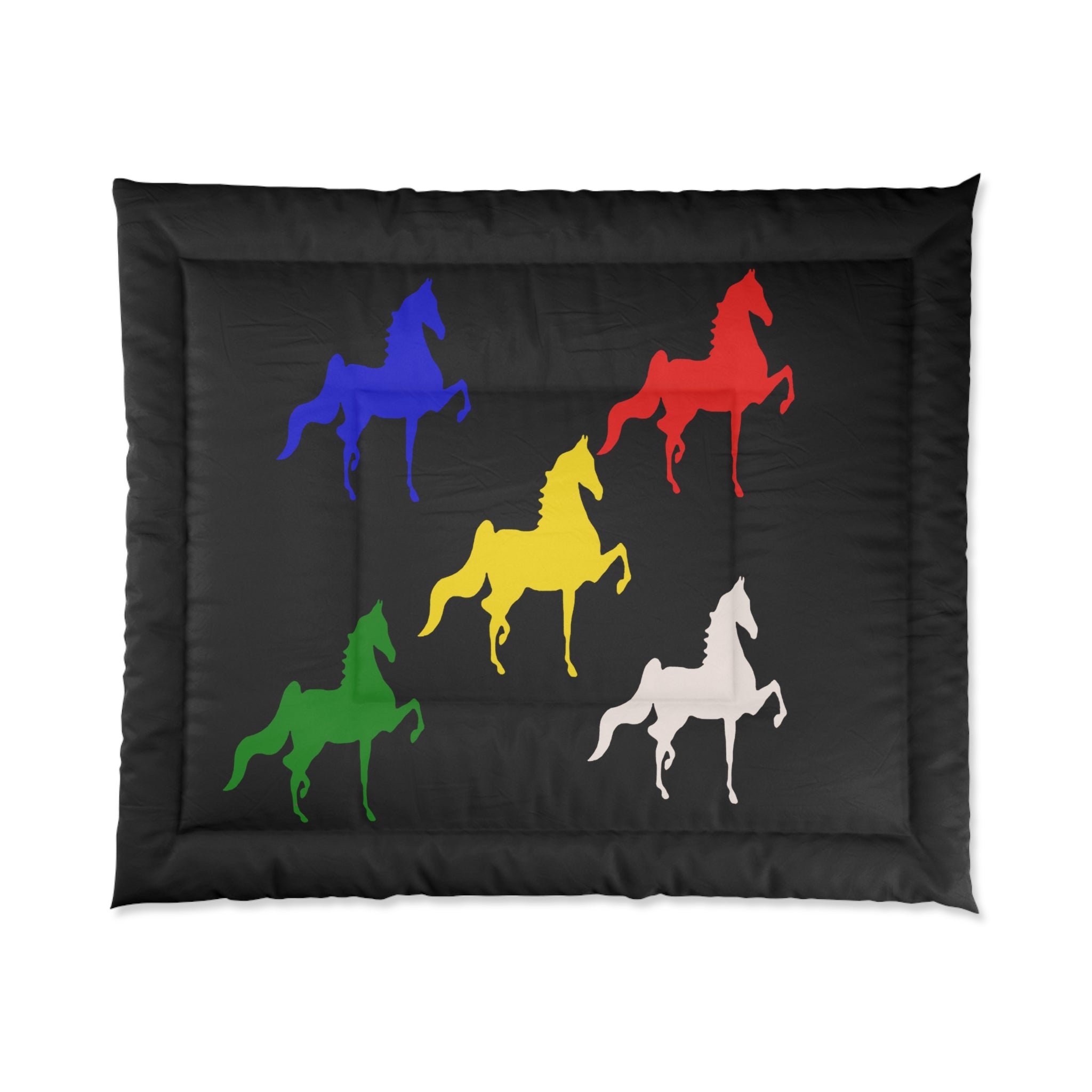 Comforter Black with Multi-Color Saddlebred Print - AdeleEmbroidery