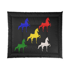 Comforter Black with Multi-Color Saddlebred Print - AdeleEmbroidery