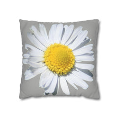 Spun Polyester Square Pillow Case Light Grey with White Daisy - AdeleEmbroidery