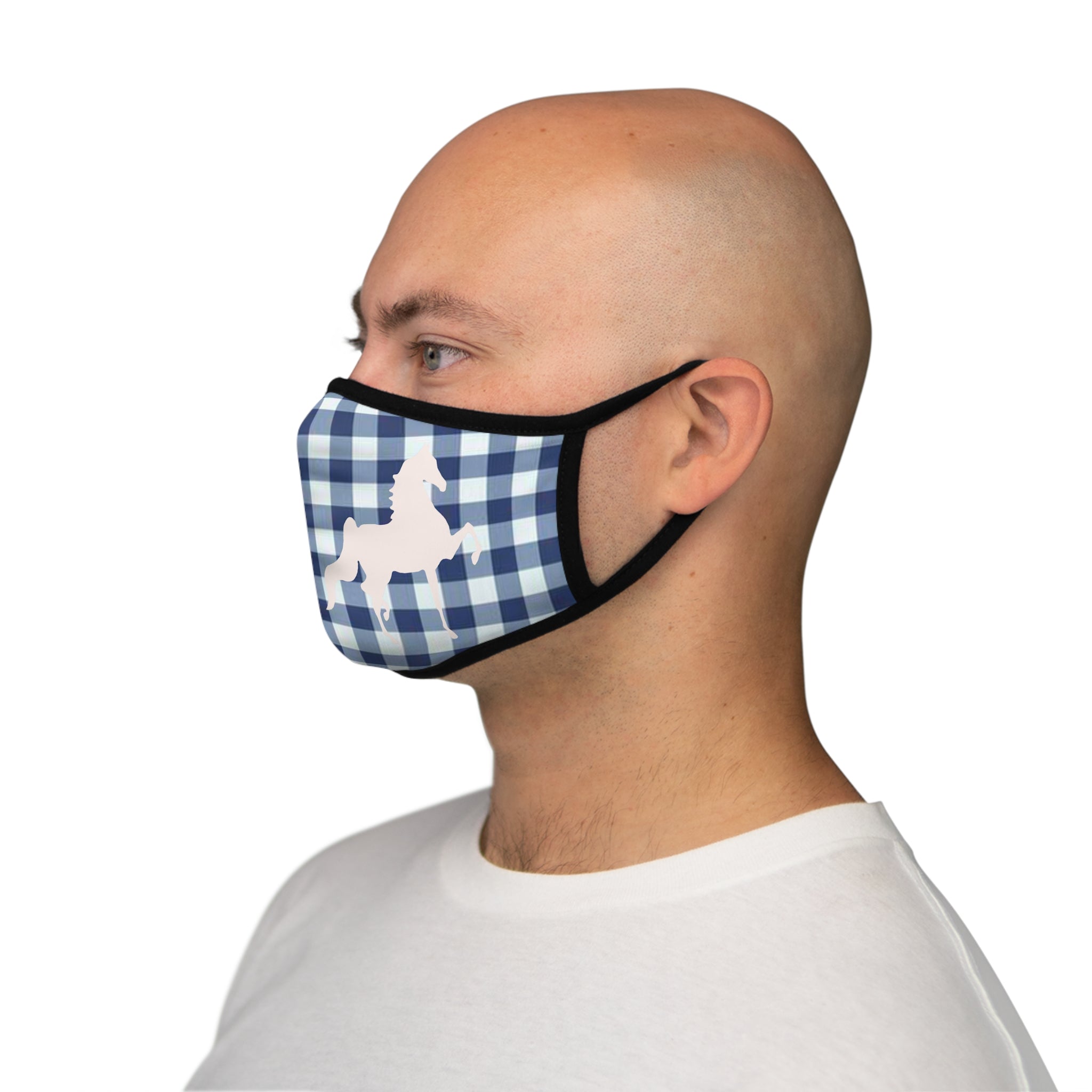 Saddlebred Blue and White Check Fitted Polyester Face Mask