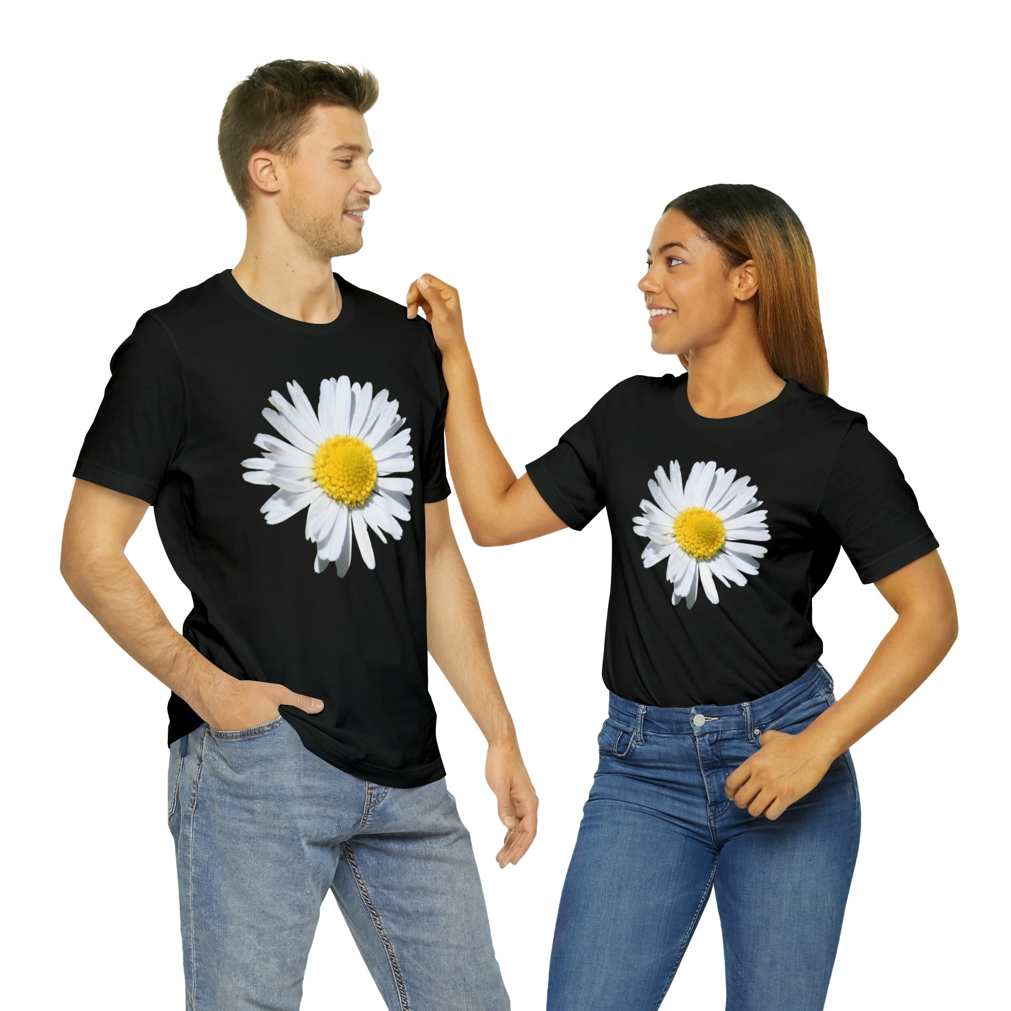 Unisex Jersey Short Sleeve Tee with White Daisy Print