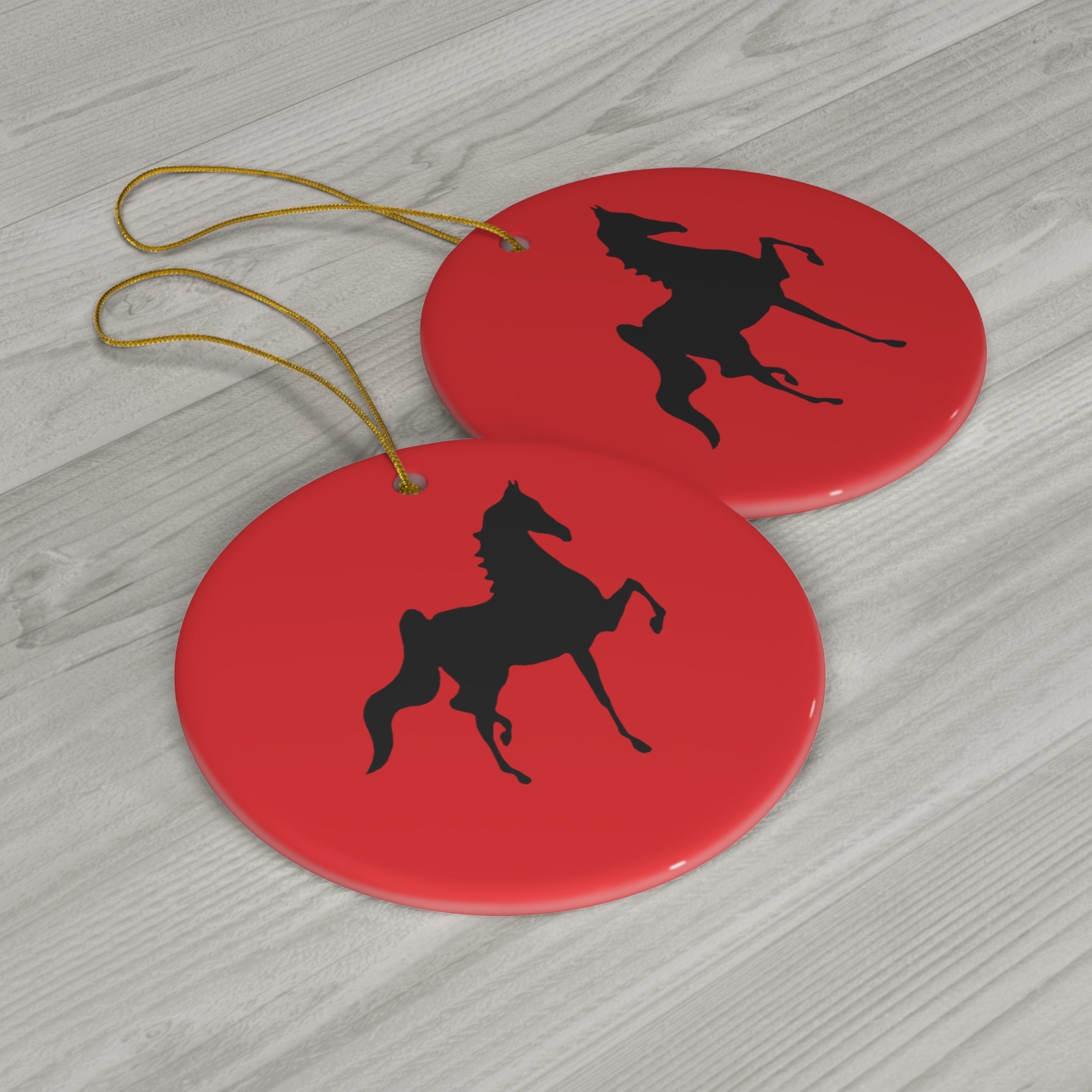 Ceramic Ornaments Red with Saddlebred Print on both sides