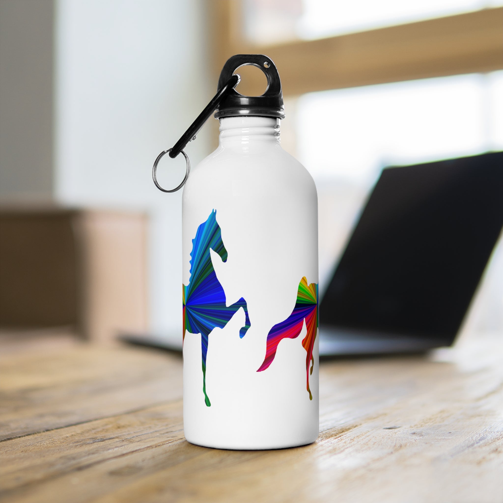 Multi Color Saddlebred Print Stainless Steel Water Bottle WHITE