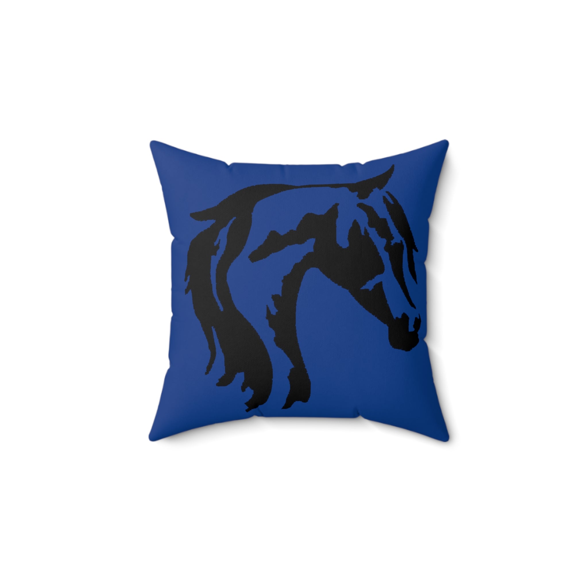 Spun Polyester Square Pillow Blue with Black Horse Head Print - AdeleEmbroidery