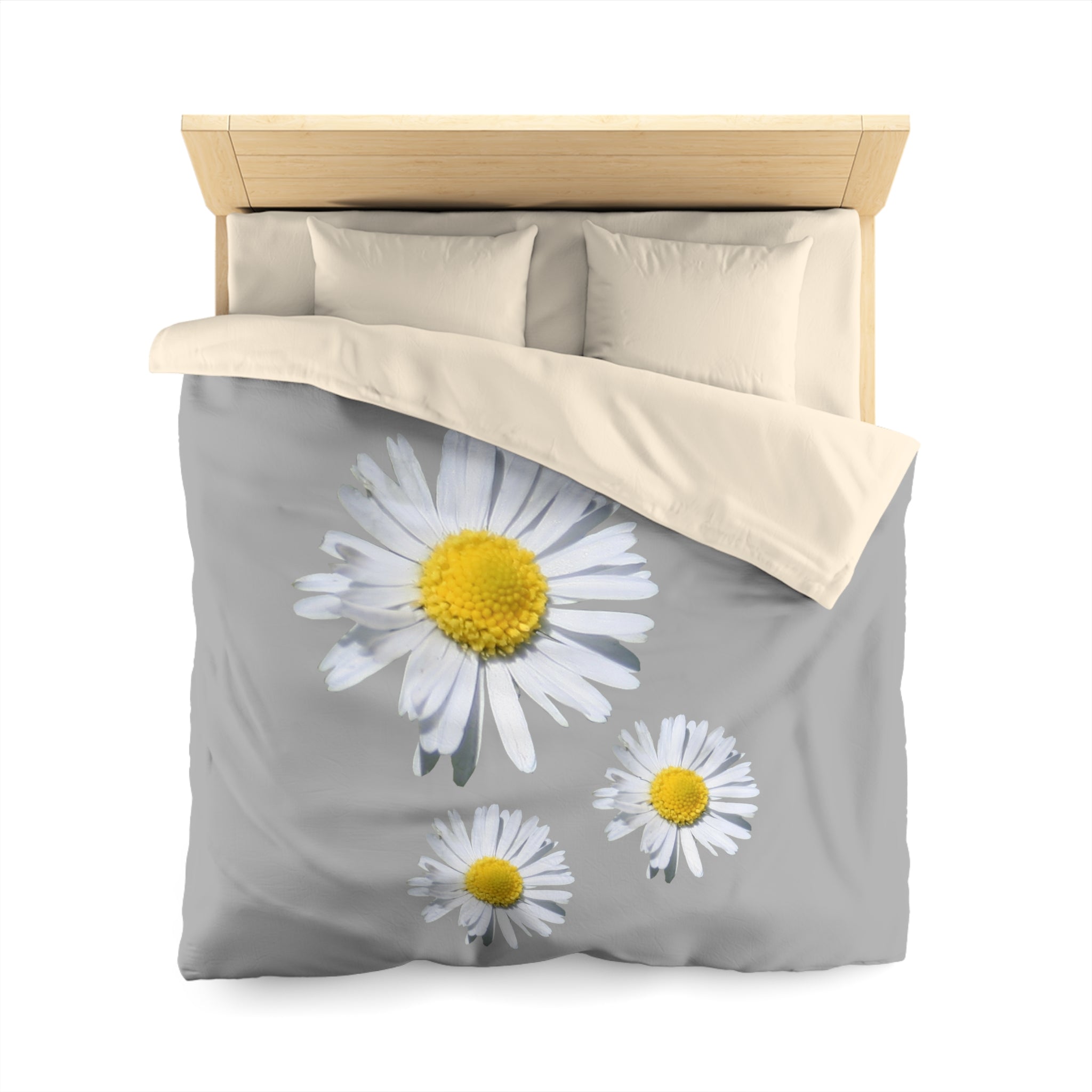 Microfiber Duvet Cover Light Grey with White Daisies