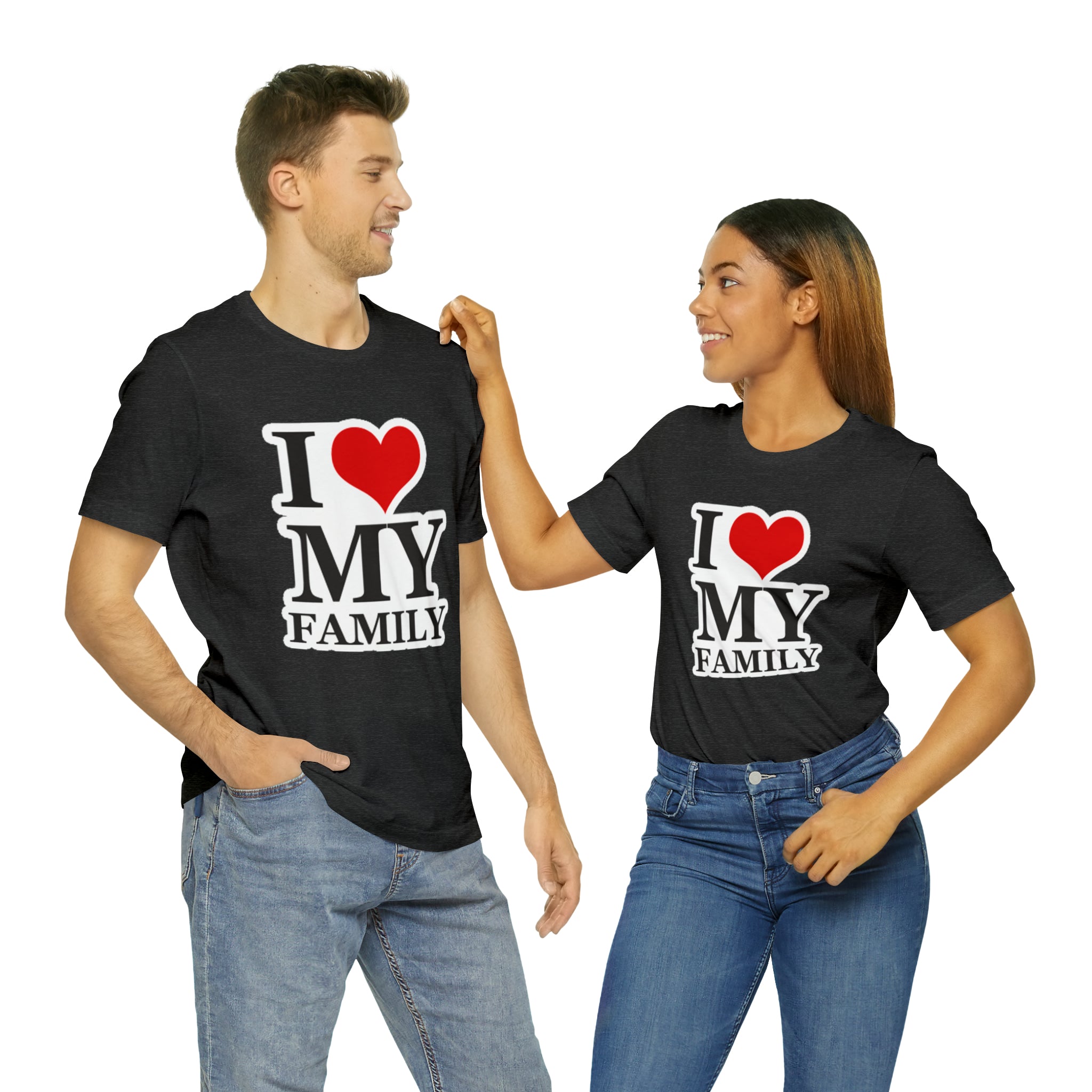 Unisex Jersey Short Sleeve Tee with I Love My Family Print