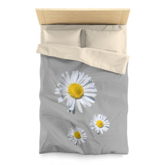 Microfiber Duvet Cover Light Grey with White Daisies