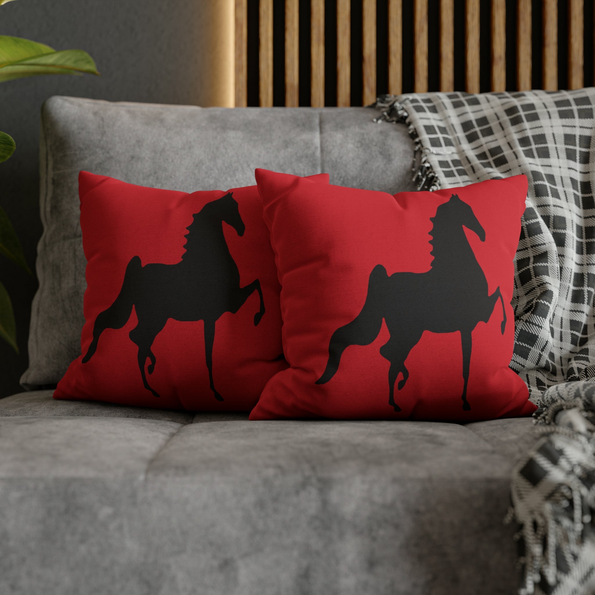 Saddlebred Print Spun Polyester Square Pillow Case RED