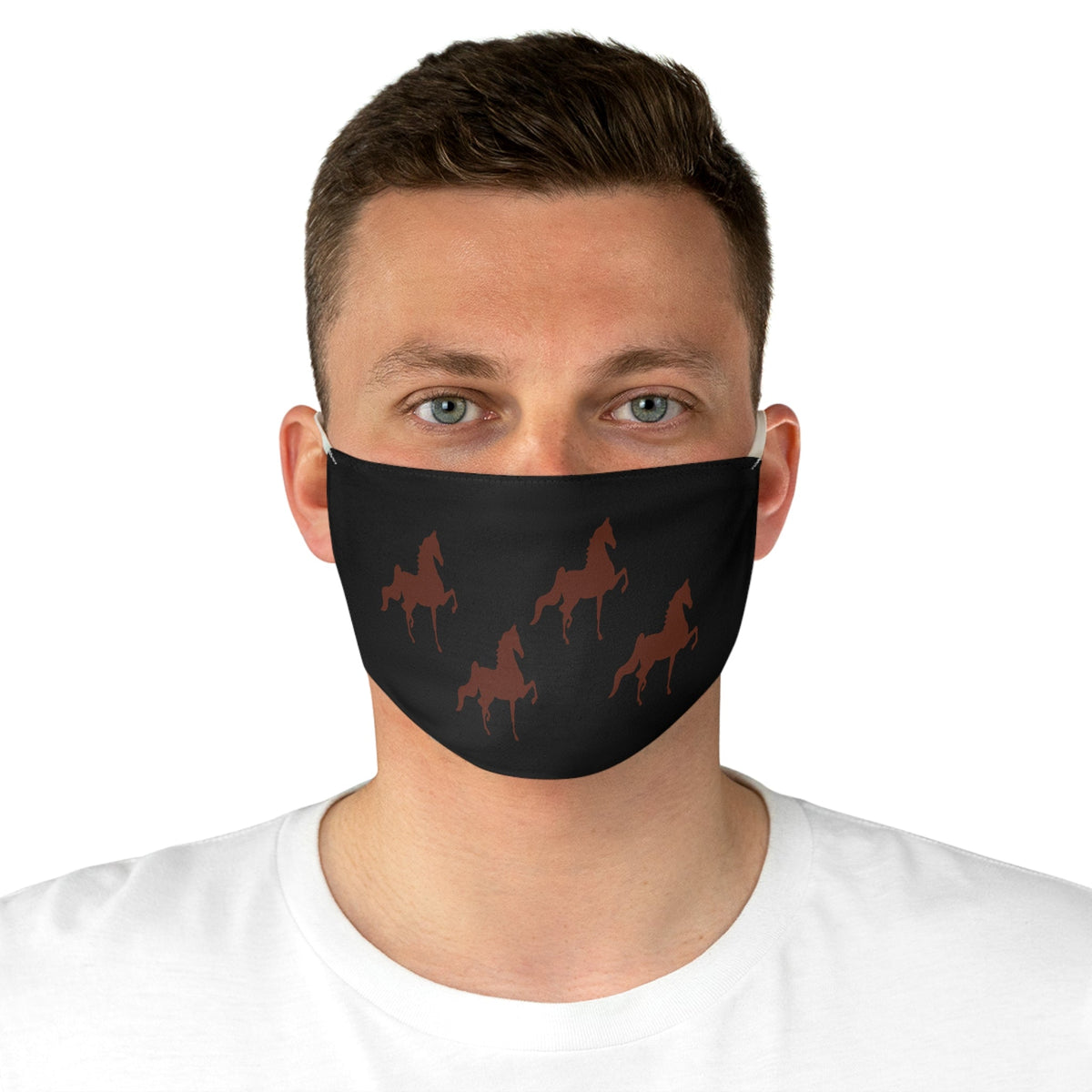 Fabric Face Mask Black with Brown Saddlebred Print - AdeleEmbroidery