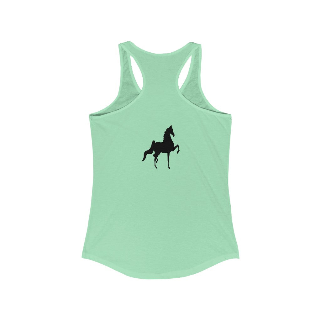 Women's Ideal Racerback Tank Saddlebred Print front & back