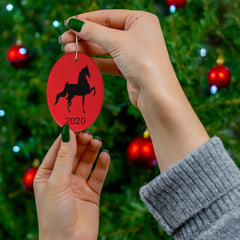 Ceramic Ornaments Red with Saddlebred Print on both sides - AdeleEmbroidery