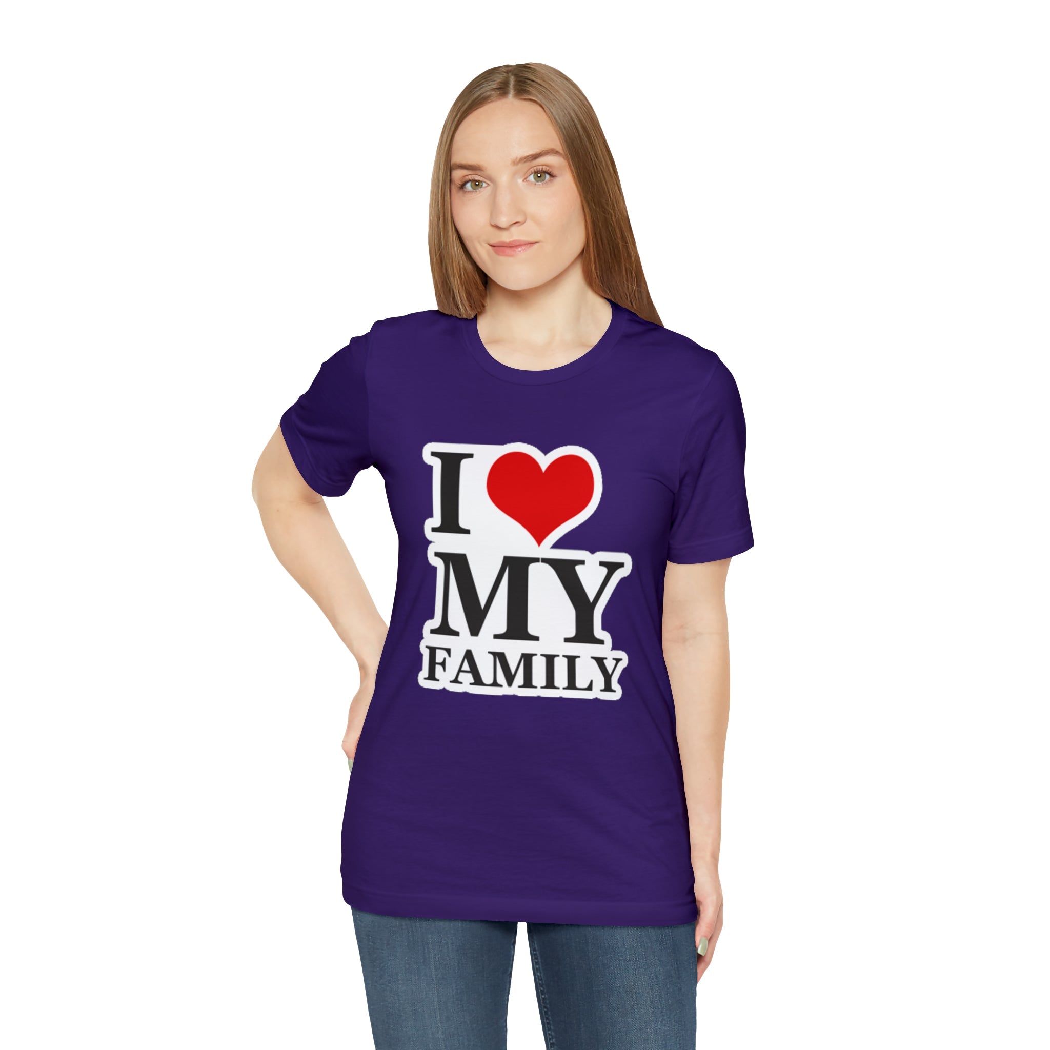 Unisex Jersey Short Sleeve Tee with I Love My Family Print