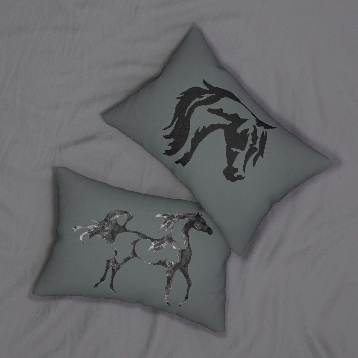 Arabian Horse Print Spun Polyester Lumbar Pillow - AdeleEmbroidery