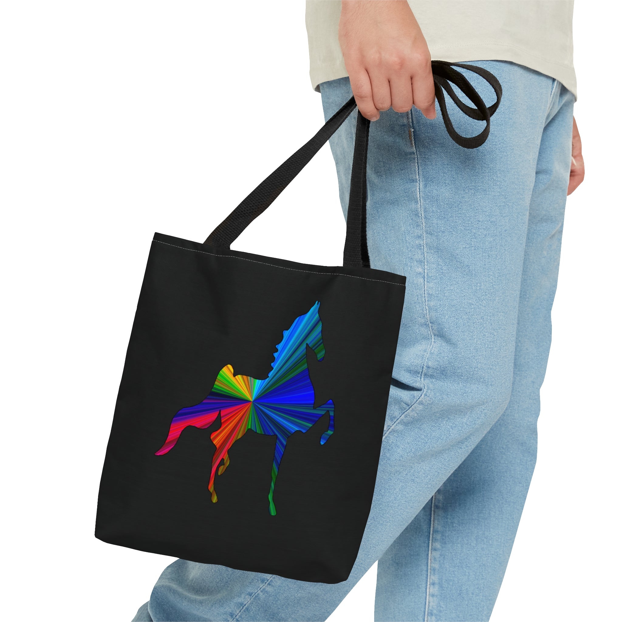 Saddlebred Multi Color Print Black Tote Bag